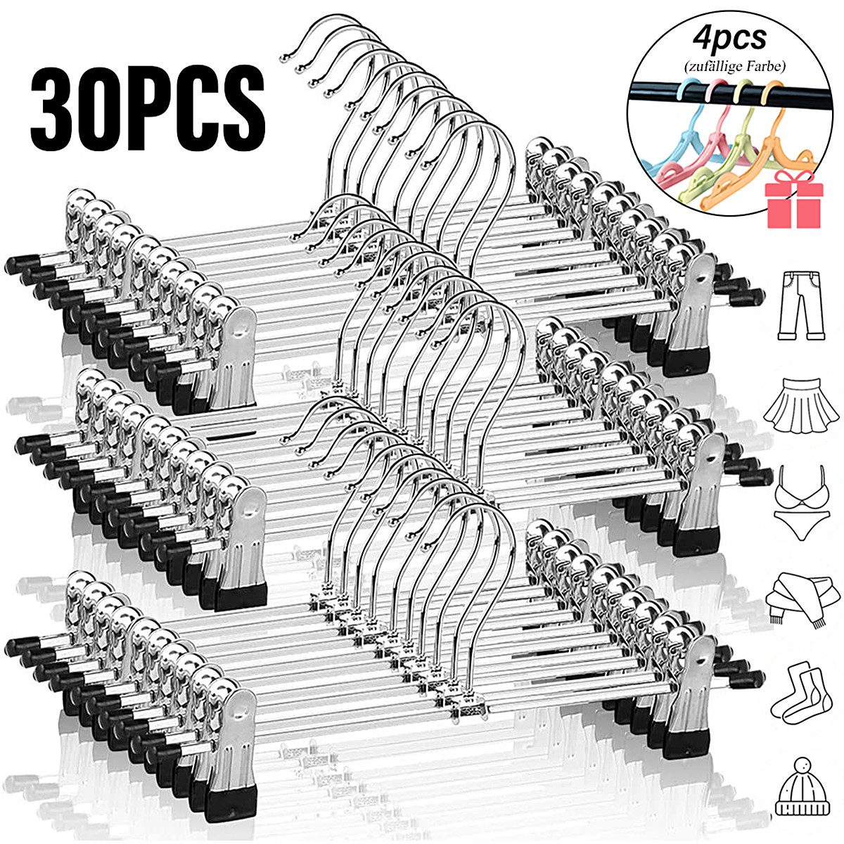 MOPUEA Kleiderbügel 34er-Set Metall Kleiderbügel mit verstellbaren Clips Hosenbügel, (34-tlg), ideal für einen organisierten Kleiderschrank