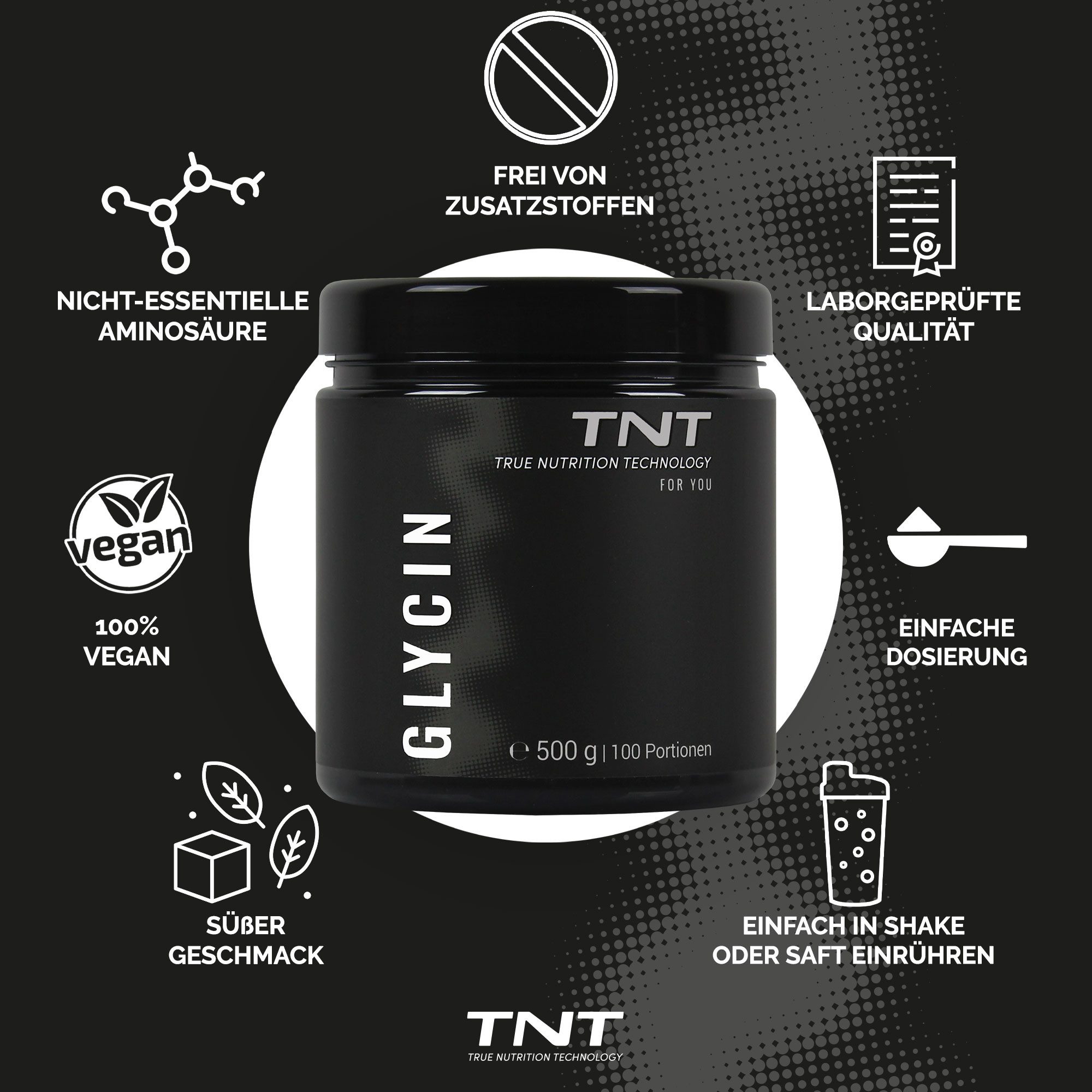 TNT (True Nutrition Technology) Glycin - 100% reines Pulver ohne Zusätze Pulver, 500 g