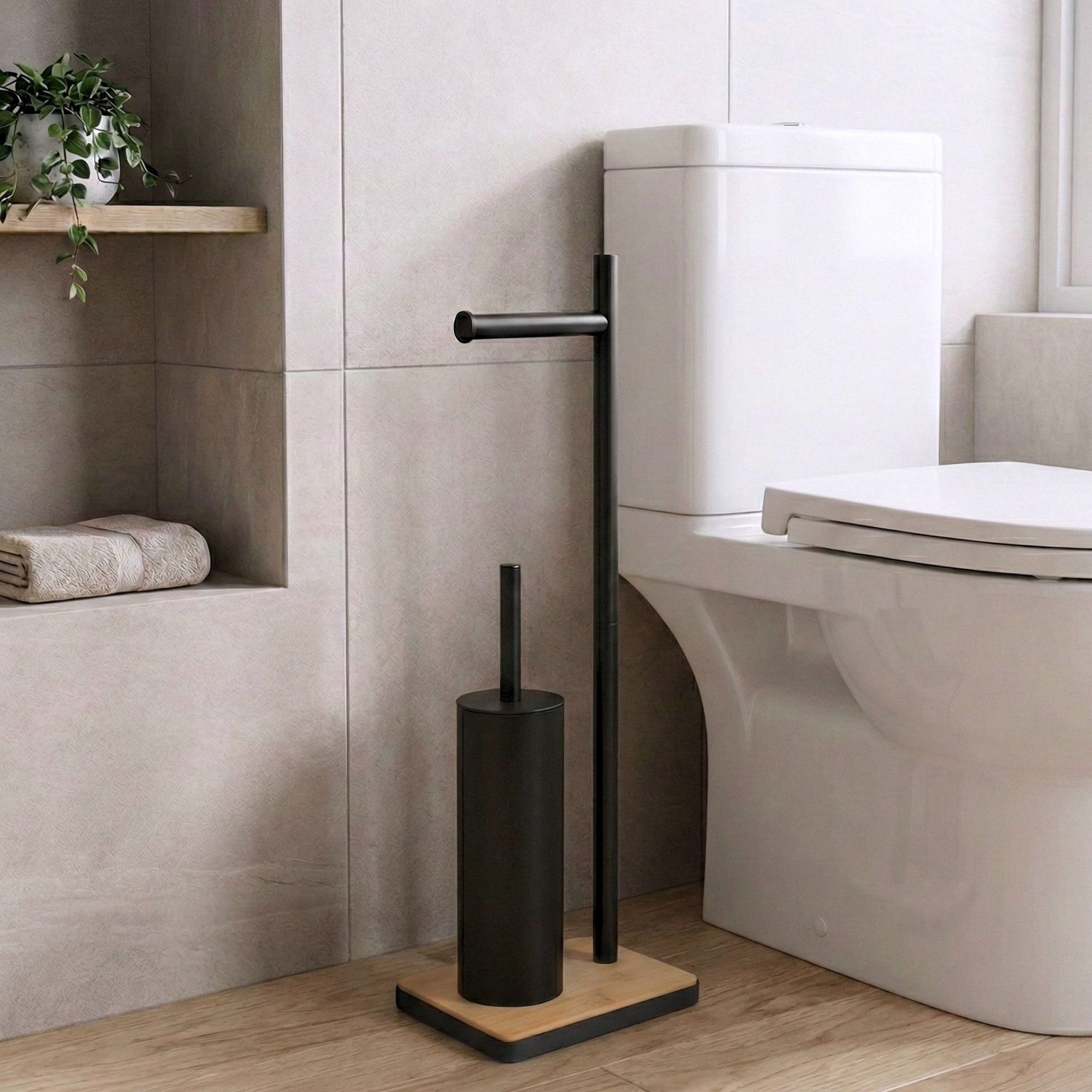 NUXIO WC-Garnitur WC-Garnitur mit Toilettenpapierhalter und Bambus-Bodenplatte IVLO – Bild 3 von 5