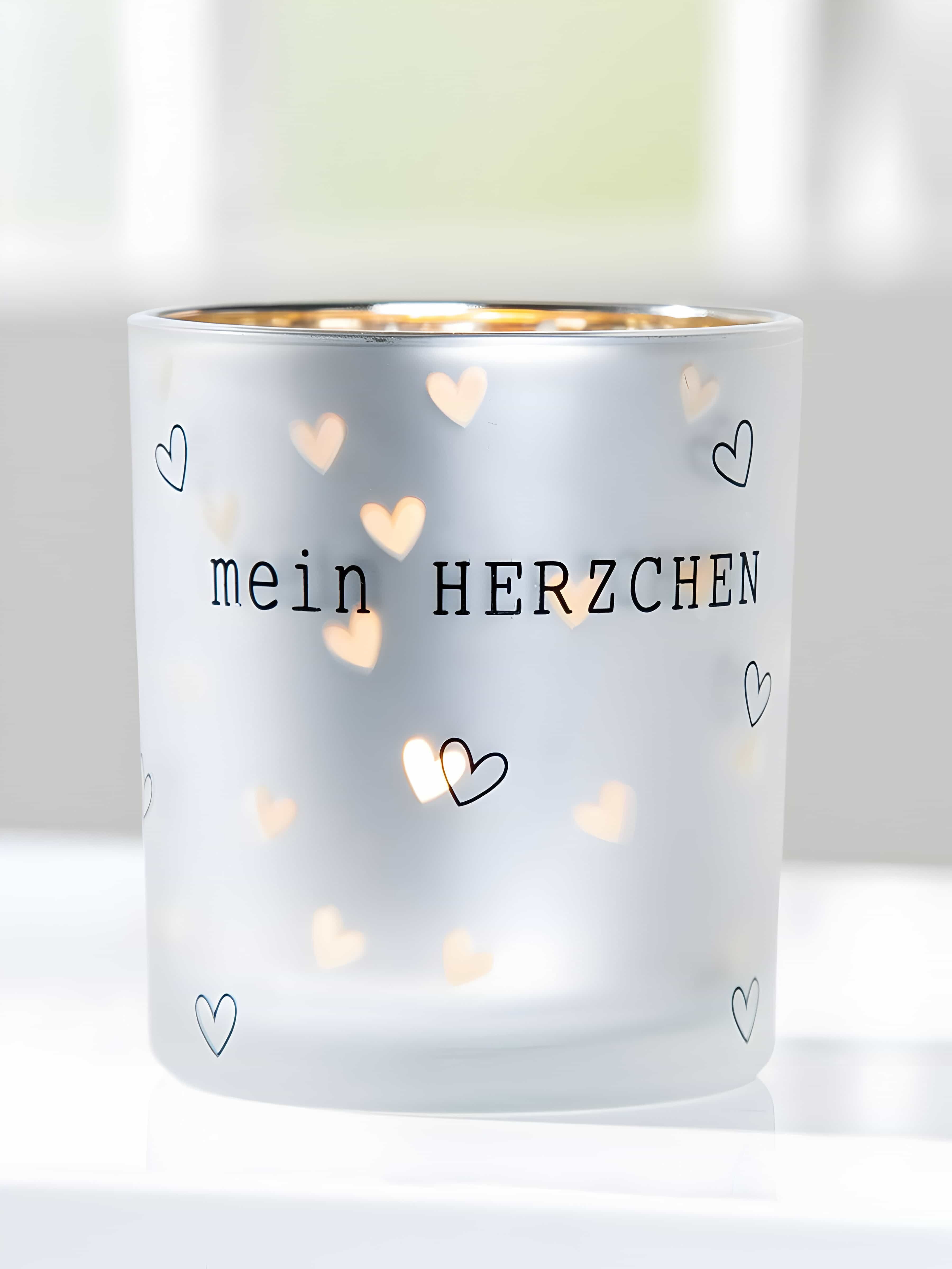 GILDE Teelichthalter Glas Windlicht mein Herzchen (Einzelartikel, 1 St), Designobjekt, für Drinnen & Draußen (überdacht)