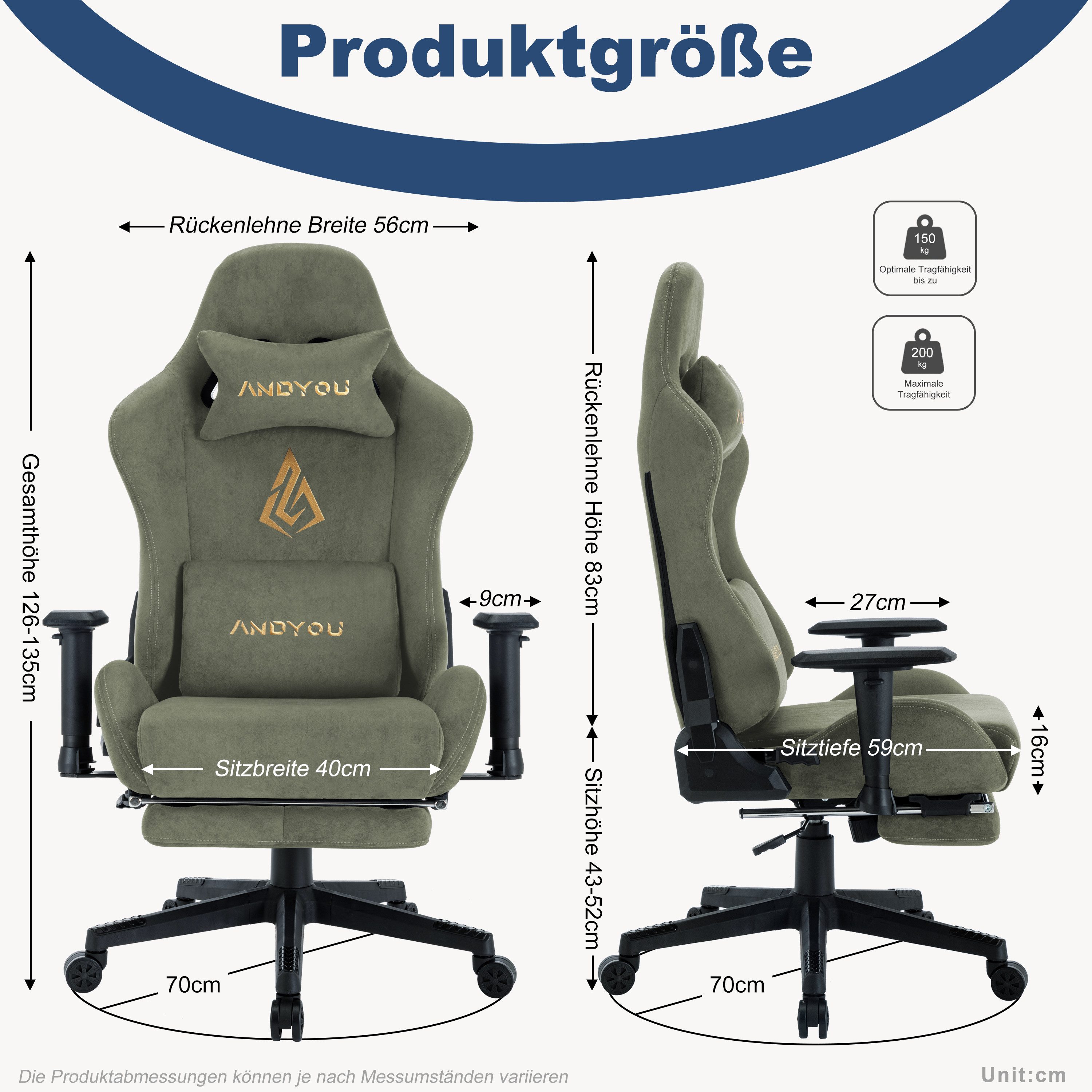 ANDYOU Gaming-Stuhl mit atmungsaktivem Alcantara-Bezug, drehbar, ergonomisc günstig online kaufen