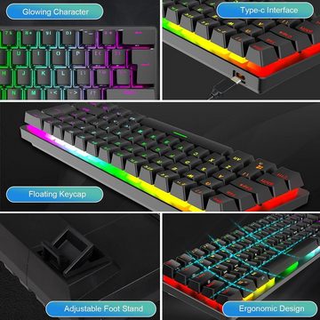 LexonElec RGB 14 Hintergrundbeleuchtungseffekte Tastatur- und Maus-Set, mit 62 Tasten und leuchtenden Kapppen für Gaming, Asthetisches Design