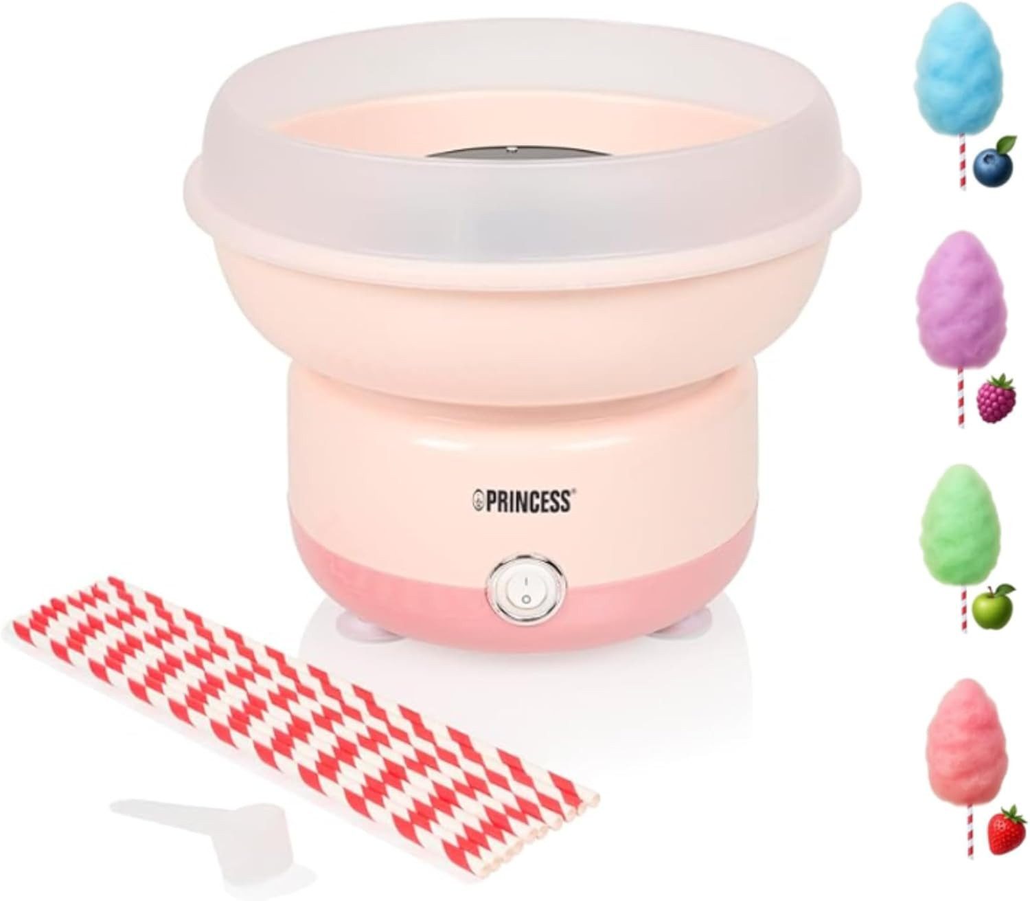 PRINCESS Zuckerwattemaschine 292990, 500W, BPA-frei, Kompaktes Design, Mit 10 Stäbchen & Messlöffel