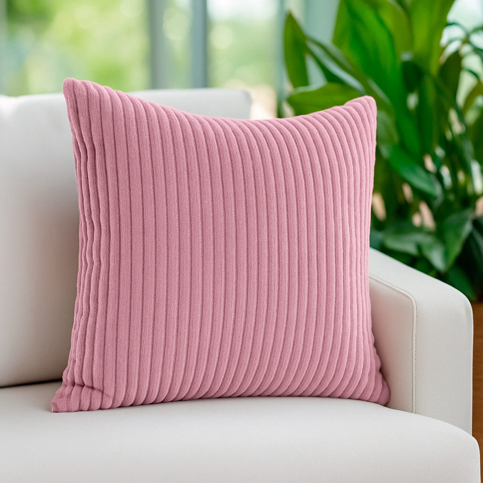 heimtexland Dekokissen Super Soft Cord Kissenbezug Sofakissen Kissenhülle, 45x45 I weich und flauschig I Kuschelkissen Kord I rosa