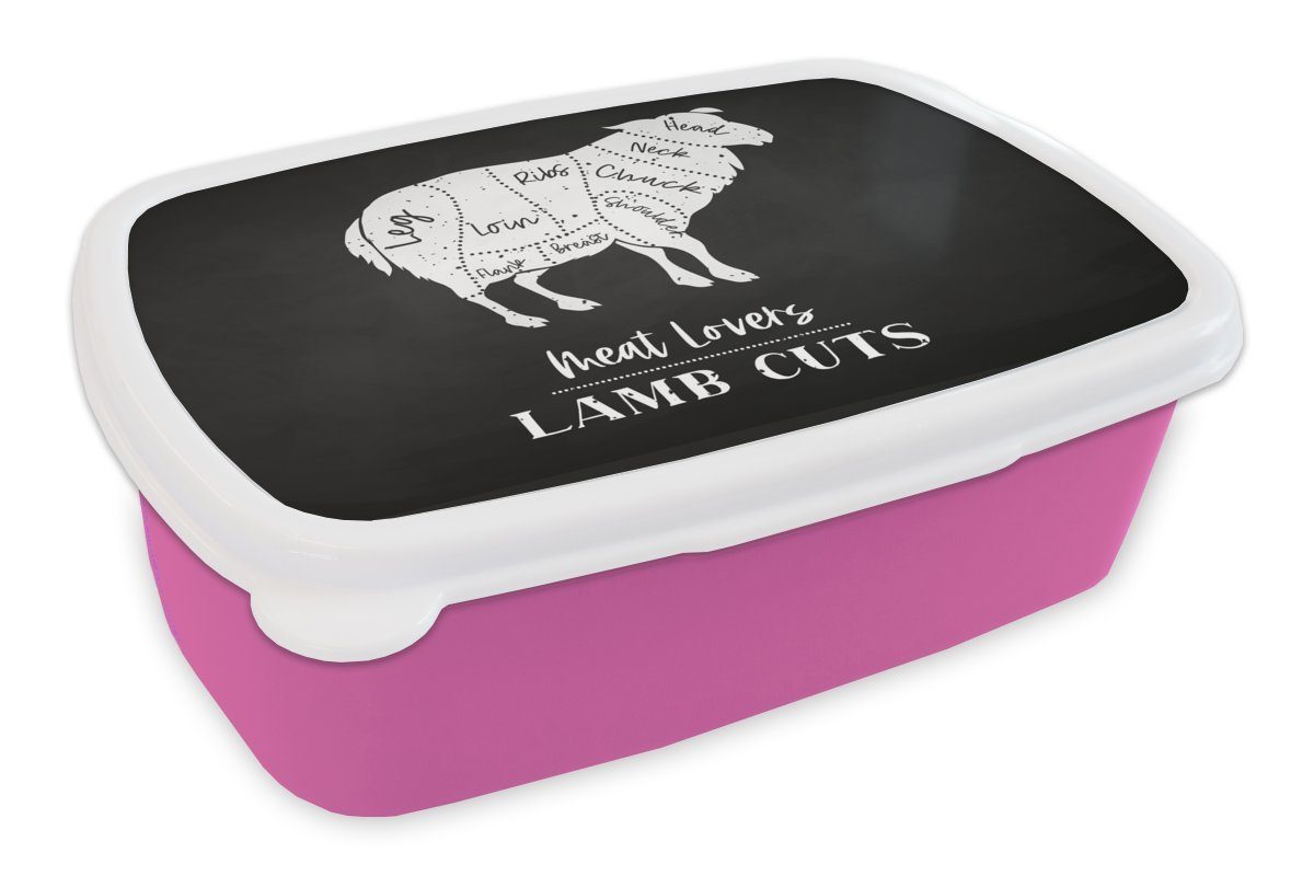 MuchoWow Lunchbox Schaf - Küche - Metzger, Kunststoff, (2-tlg), Brotbox für Erwachsene, Brotdose Kinder, Snackbox, Mädchen, Kunststoff rosa