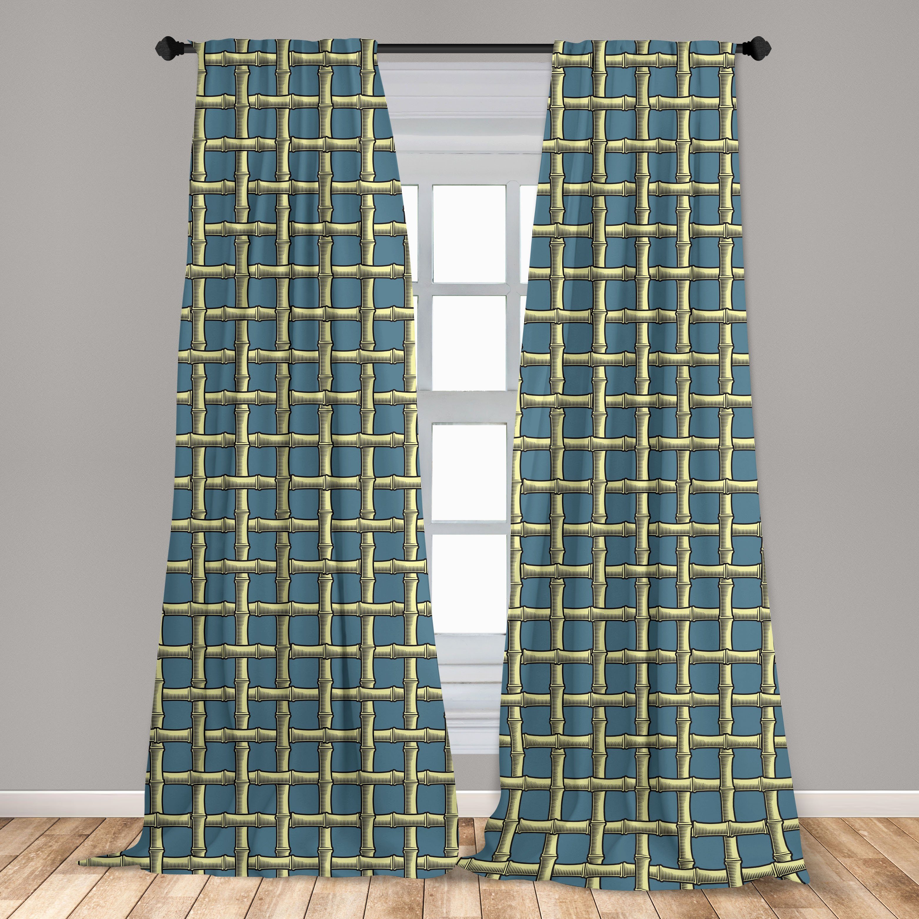 Gardine Vorhang für Wohnzimmer Schlafzimmer Cane Dekor, Bamboo Simplistic Gitter Microfaser, Handy Abakuhaus