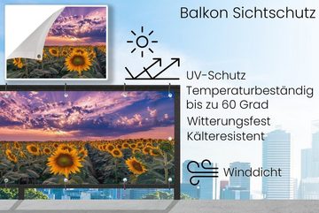 MuchoWow Balkonsichtschutz Blumen - Himmel - Lila - Sonnenuntergang (1-St) Balkonbanner, Sichtschutz für den Balkon, Robustes und wetterfest