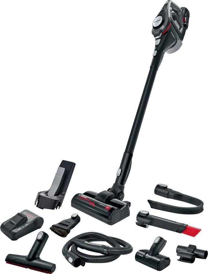 BOSCH Akku-Stielstaubsauger Unlimited 8 Gen2 BSS825MULT, HEPA-Filtersystem, 10 Jahre Motorgarantie, beutellos, 5 Ah Akku, lange Laufzeit, Schnellladegerät, Hartboden-Softdüse, grau