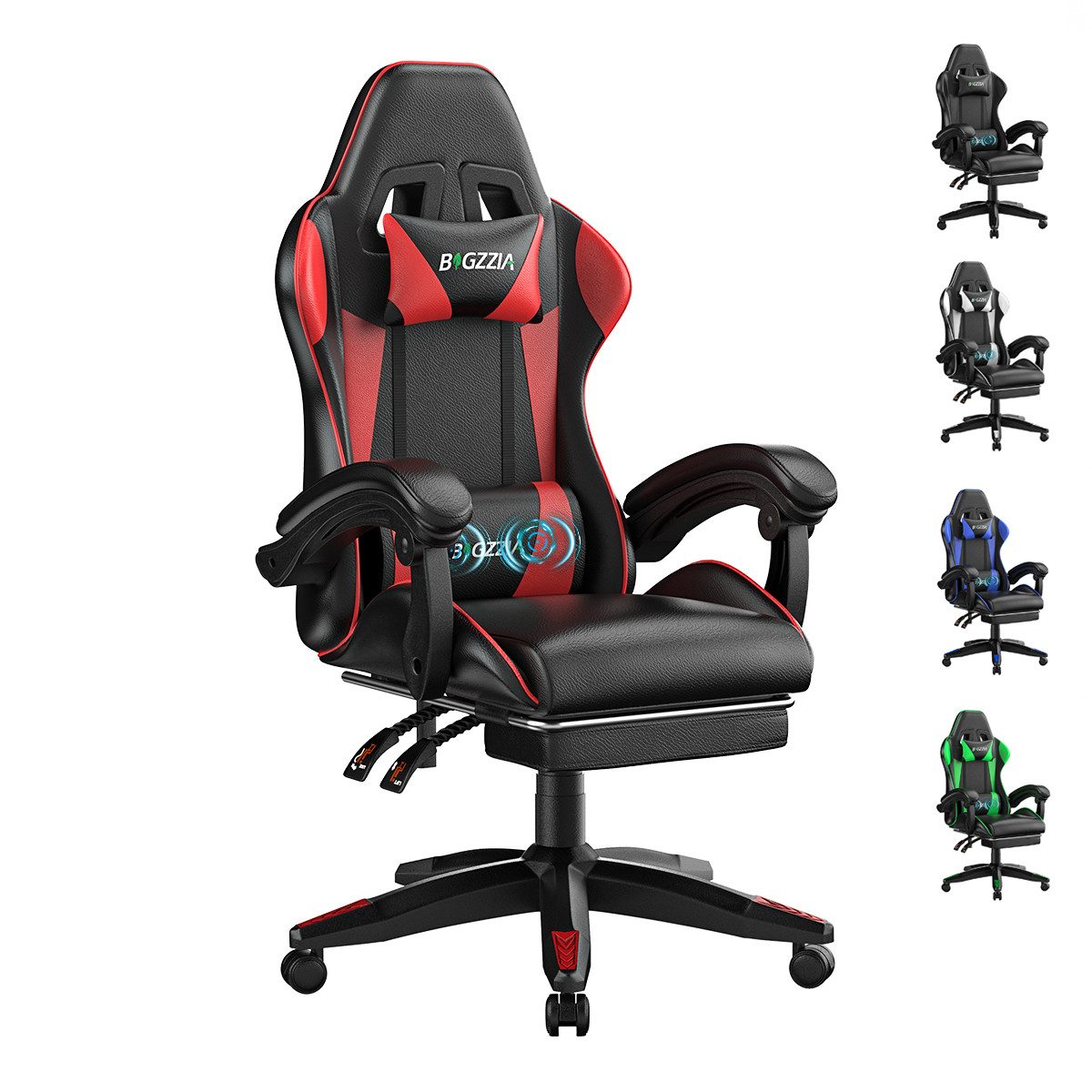 ZAISZE Gaming-Stuhl Schreibtischstuhl, Ergonomischer Bürostuhl mit Massagefunktion (PC Stuhl mit Fußstütze Kopfstütze Lendenkissen), Höhenverstellung Neigung 90°- 135°, für Gaming Arbeit Entspannung