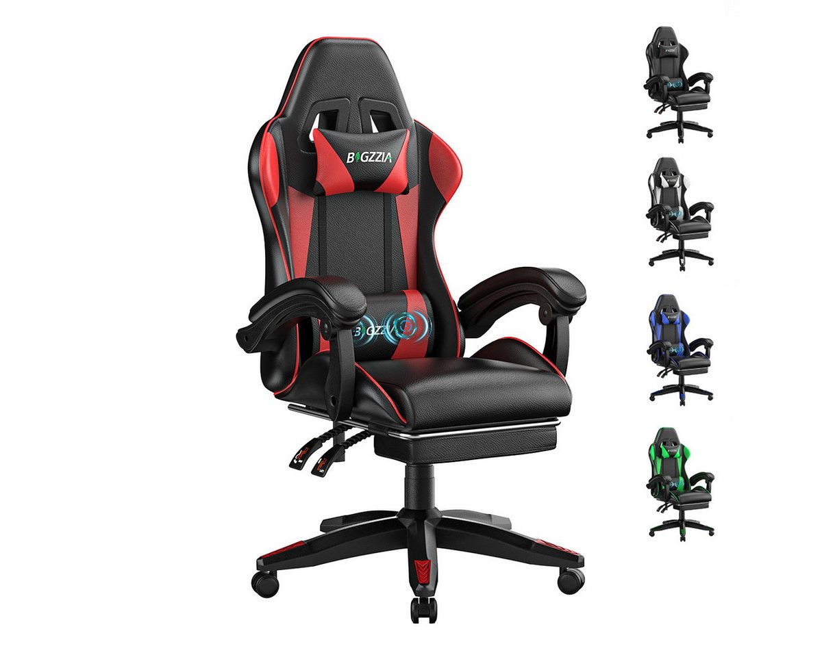 ZAISZE Gaming-Stuhl Schreibtischstuhl, Ergonomischer Bürostuhl mit Massagefunktion (PC Stuhl mit Fußstütze Kopfstütze Lendenkissen), Höhenverstellung Neigung 90°- 135°, für Gaming Arbeit Entspannung