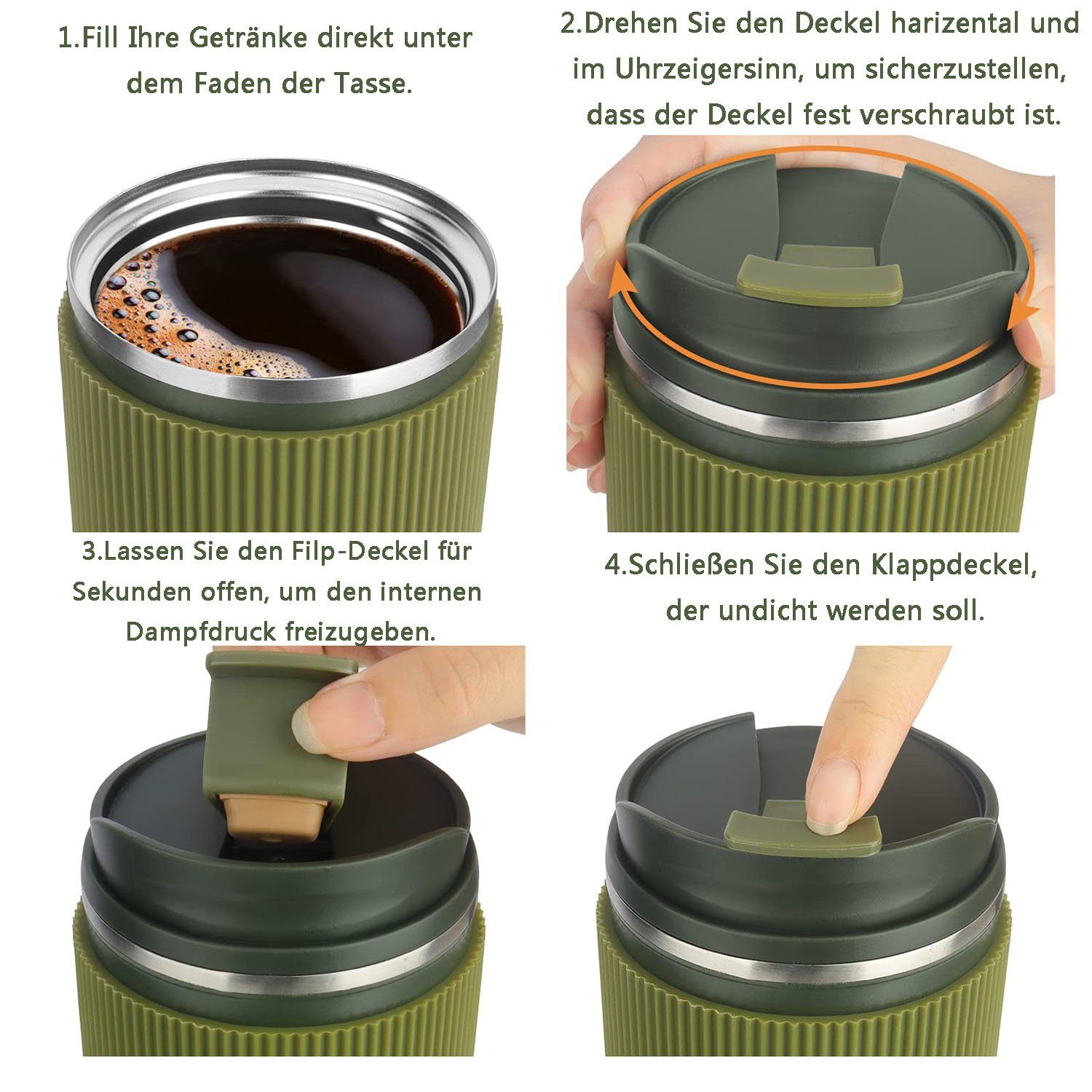 Kaffeebecher Thermobecher-Isolierbecher, auslaufsicher Becher Grün GelldG