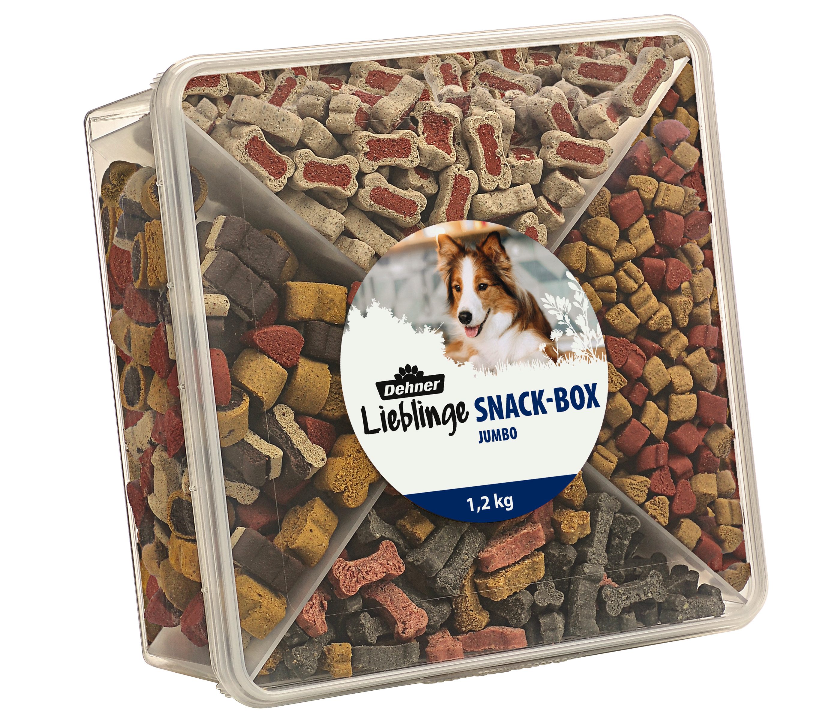 Dehner Lieblinge Hundesnack Snackbox Jumbo, Sortenmix, 1.2 kg, Leckerli für ausgewachsene Hunde, zuckerfrei