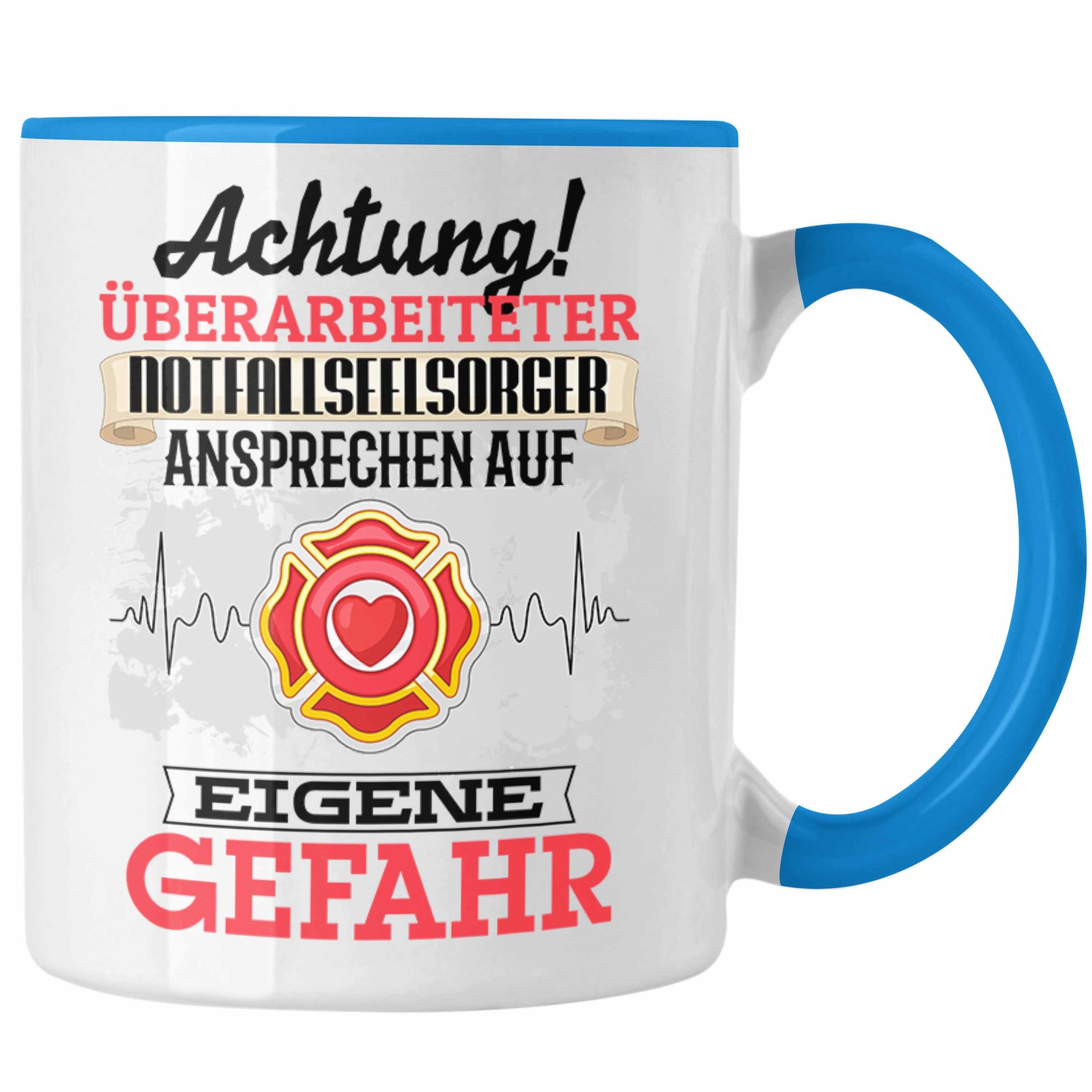Trendation Tasse Notfallseelsorger Tasse Geschenk Lustiger Spruch Geschenkidee Kaffeebe Blau