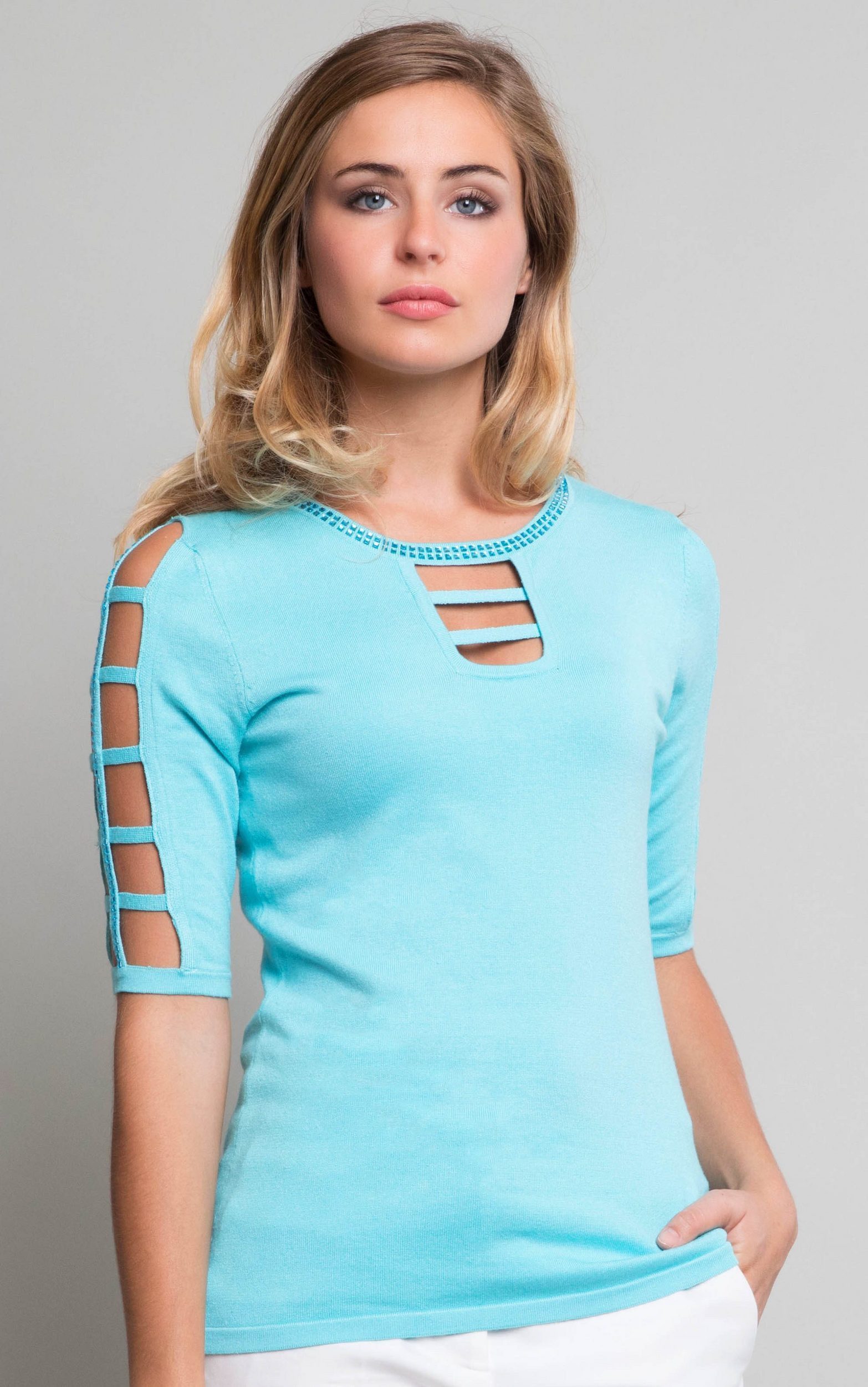 Passioni Strickpullover mit Strasssteinen günstig online kaufen