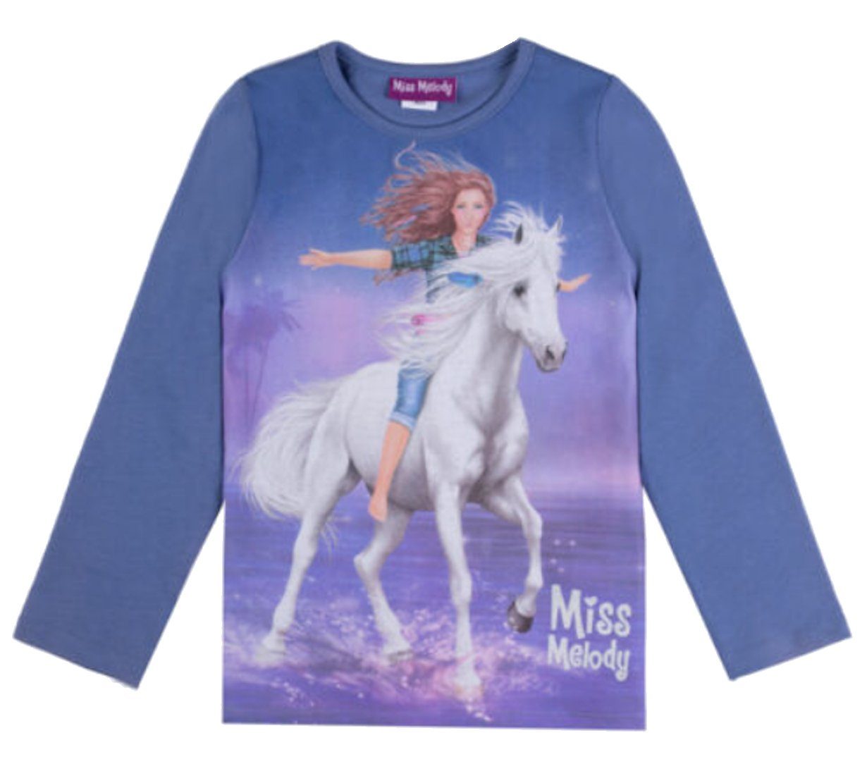 Langarmshirt Mädchen blau (1-tlg) Pferd Miss weißes Miss Melody Melody Langarmshirt