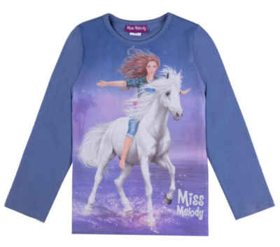 Miss Melody Langarmshirt Miss Melody Langarmshirt Mädchen weißes Pferd blau (1-tlg)