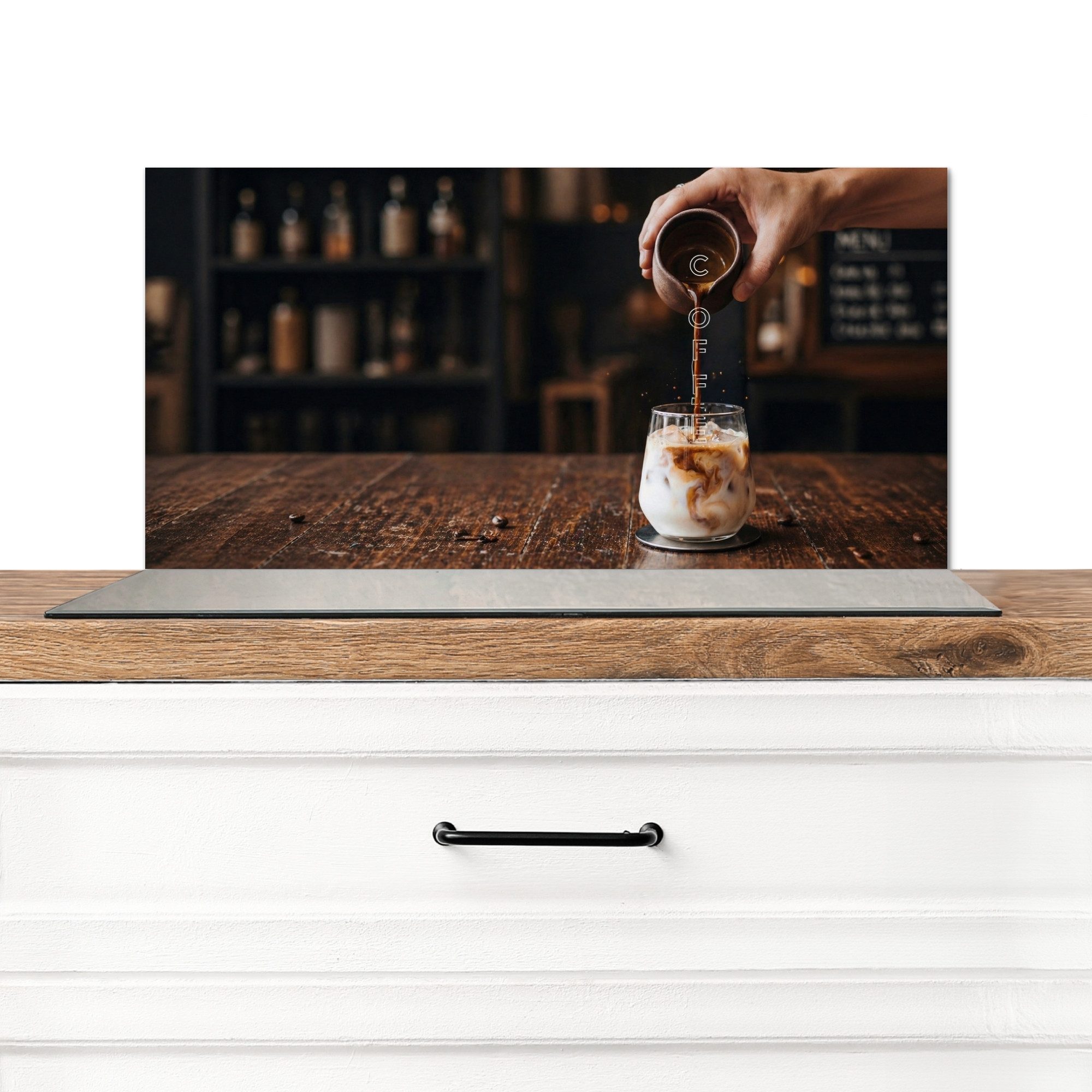 KitchenYeah Küchenrückwand Espresso - Milch - Kaffee, (1-tlg), Spritzschutz Küchenrückwand, Wandschutz, 60x30 cm