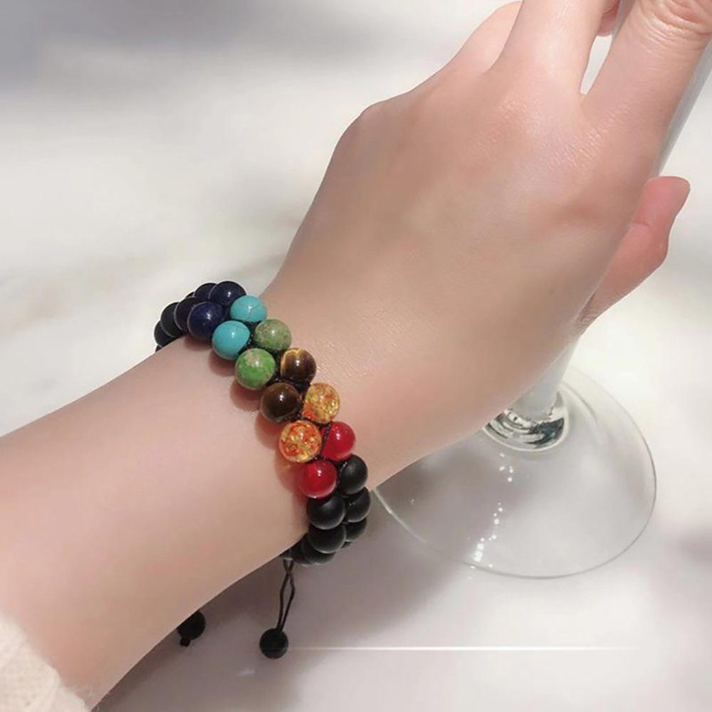 Alster Herz Alster Herz Armband Chakra Set aus Glücksarmband Zweireihiges Natursteinen, Schwarz J0364, Chakra-Armband Naturschmuck