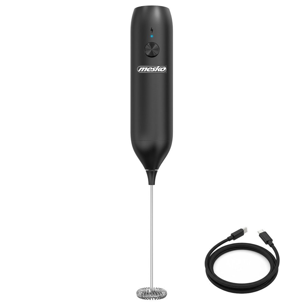 Mesko Milchaufschäumer MS 4534 wiederaufladbar, USB-C Handaufschäumer, Edelstahl-Quirl, für Cappuccino, Latte Macchiato, Matcha, Kakao Schwarz