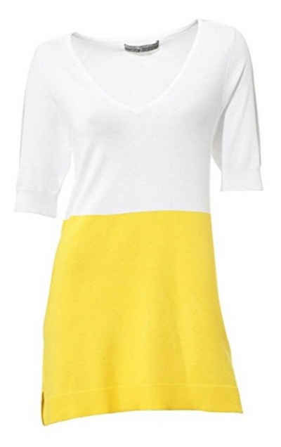 YESET Longpullover Damen Pullover kurzarm Feinstrick Shirt weiss gelb Gr. 34 032561