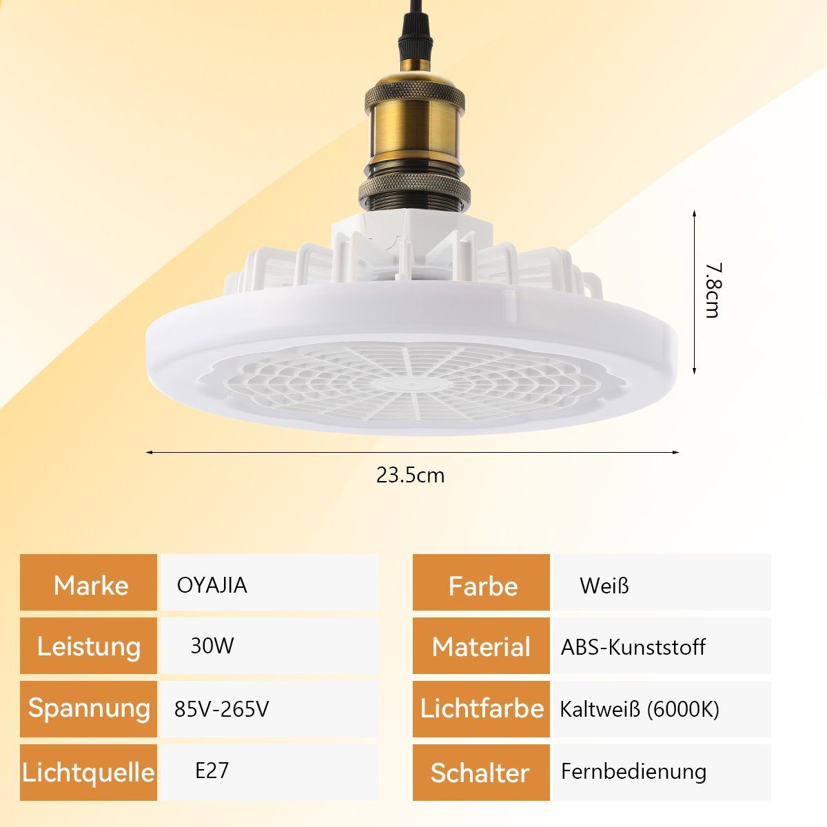 oyajia Deckenventilator Deckenleuchte, 3 LED Ventilator Kaltweiß schaltbar Deckenventilator Dimmbar cm, mit Leuchte/ Fernbedienung Stufen E27 26 Lüfter, 30W getrennt