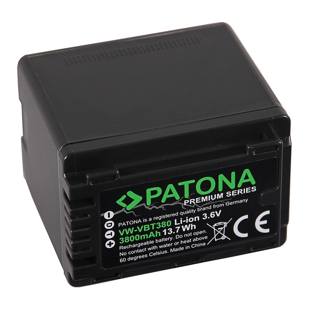 Patona Akku für Panasonic VW-VBT380 Kamera-Akku Ersatzakku 3800 mAh (3,6 V, 1 St), HC-V750EB W580 V550EB V210 V250EB WX878 WX979 HDCH100