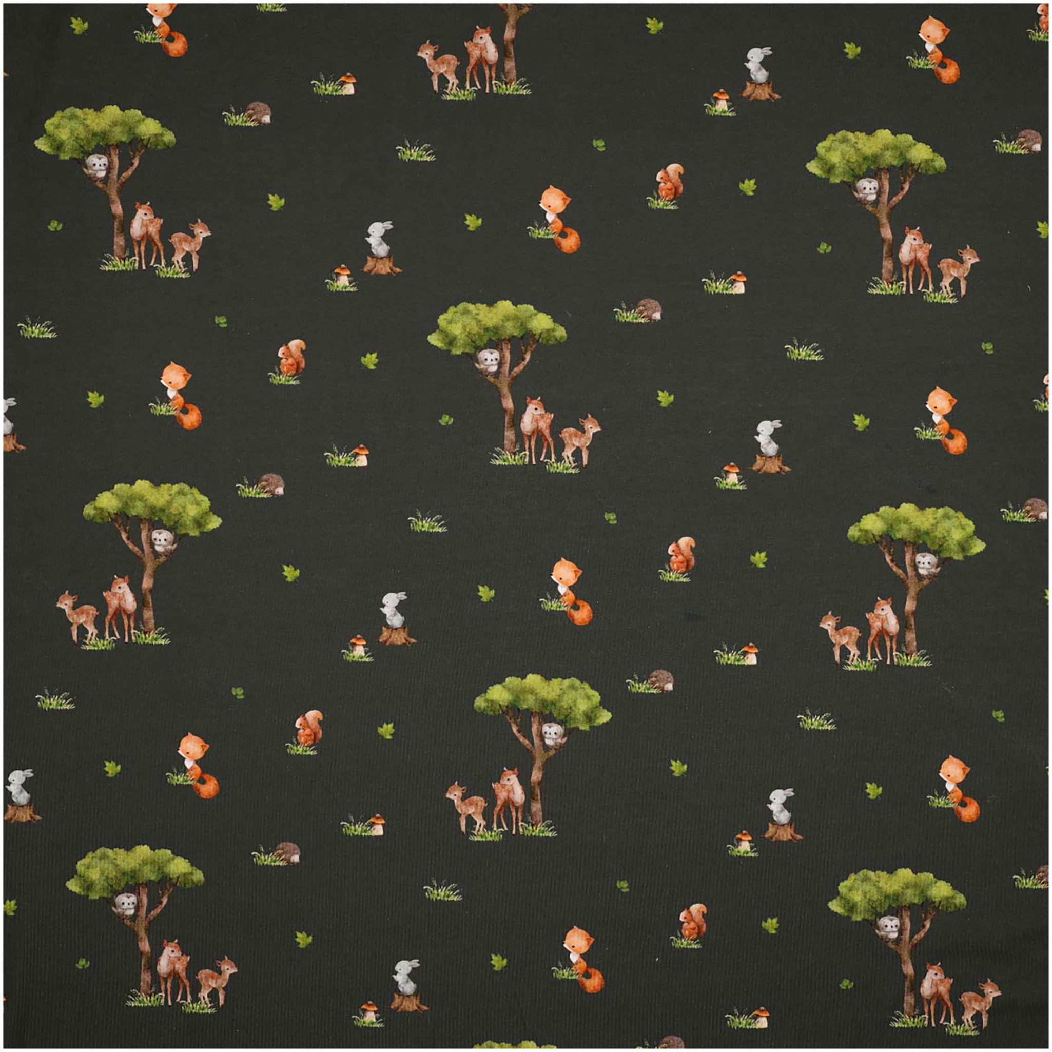 maDDma Stoff Jersey Kinderstoff Waldtiere ab 0,5x1,43m Baumwoll-Stoff Kindermotiv, khaki