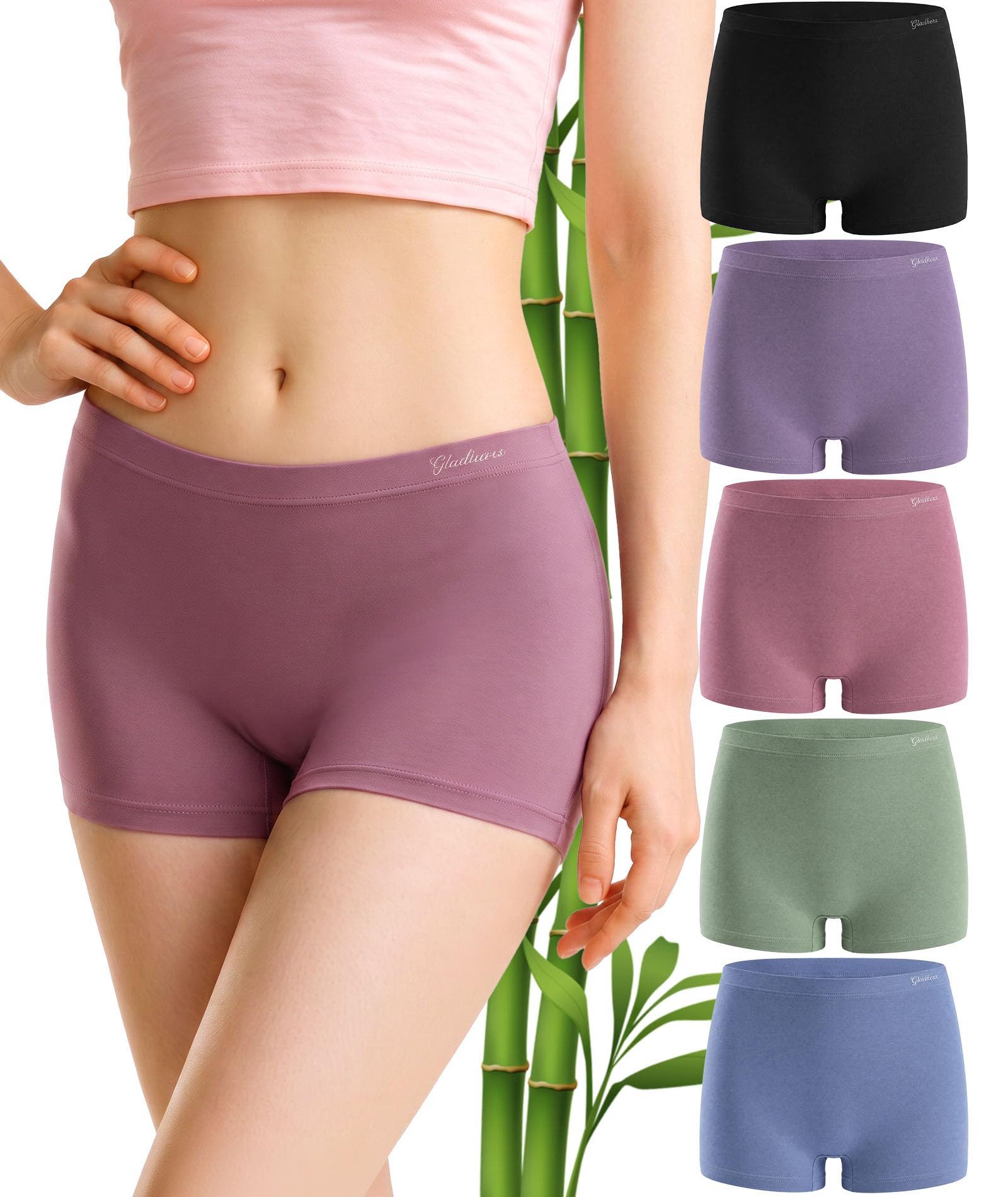 Gladbecke Panty Bambus Unterhosen Boxershorts Damen Unterwäsche Frauen Weich Shorts (5er-Pack) Weiches Material, atmungsaktiv, elastisch, …
