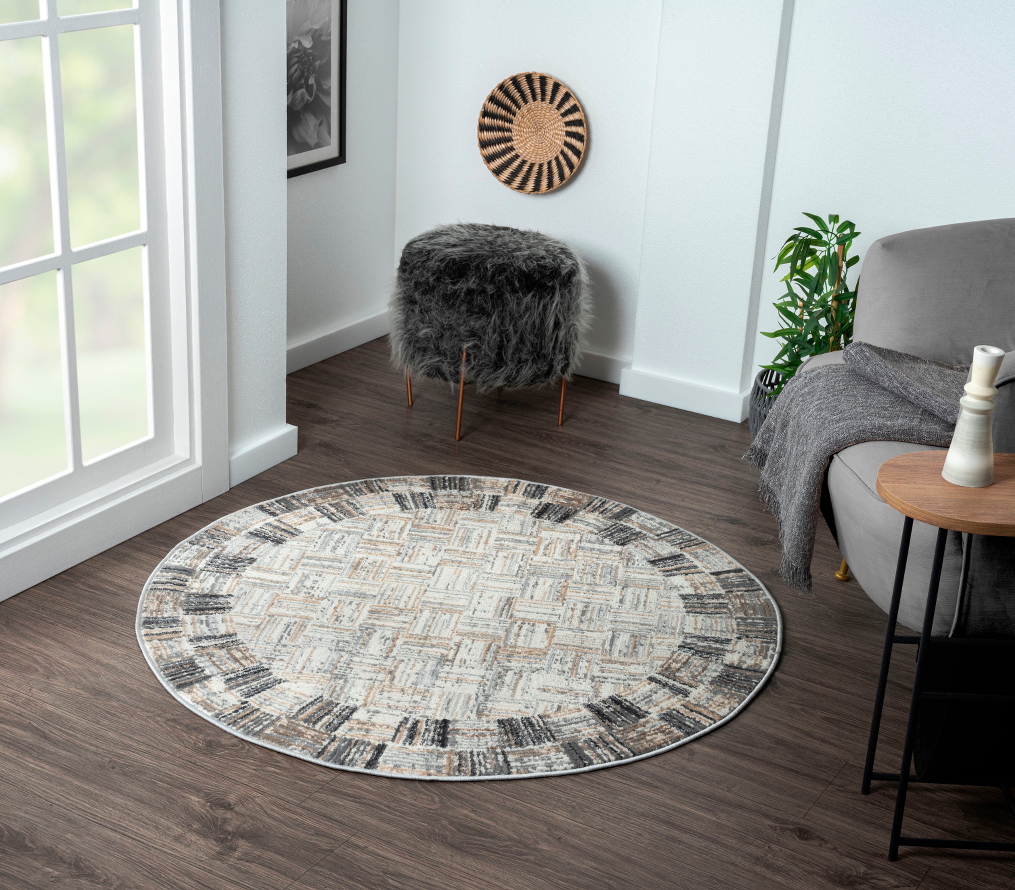 Myflair Möbel & Accessoires Teppich My Mood, rund, Höhe: 8 mm, Kurzflor, Scandi-Design, mit Bordüre, besonders weich durch Microfaser