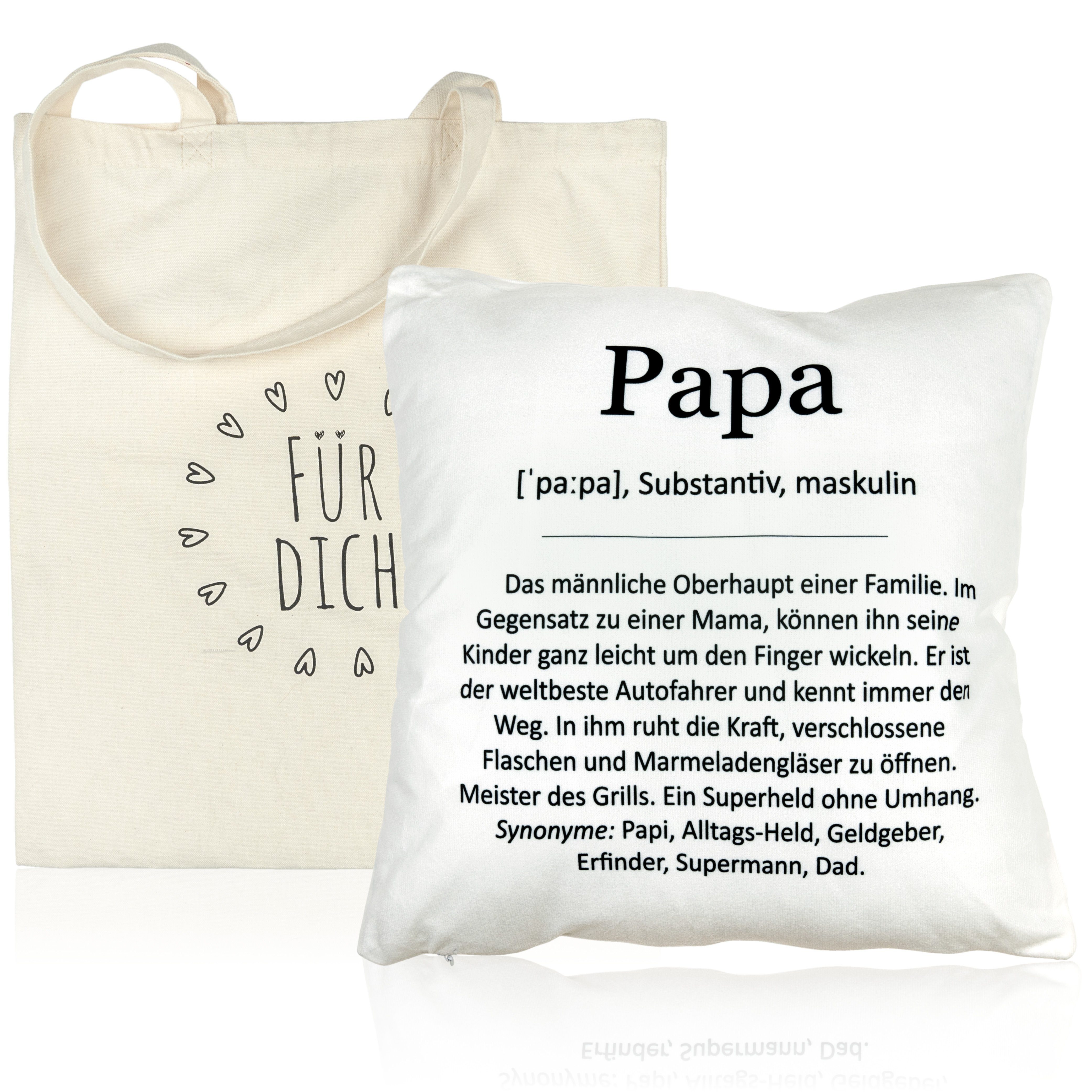 Papa Geschenktasche mit Kissen ILP Dekokissen Spruch, Mit Motiv