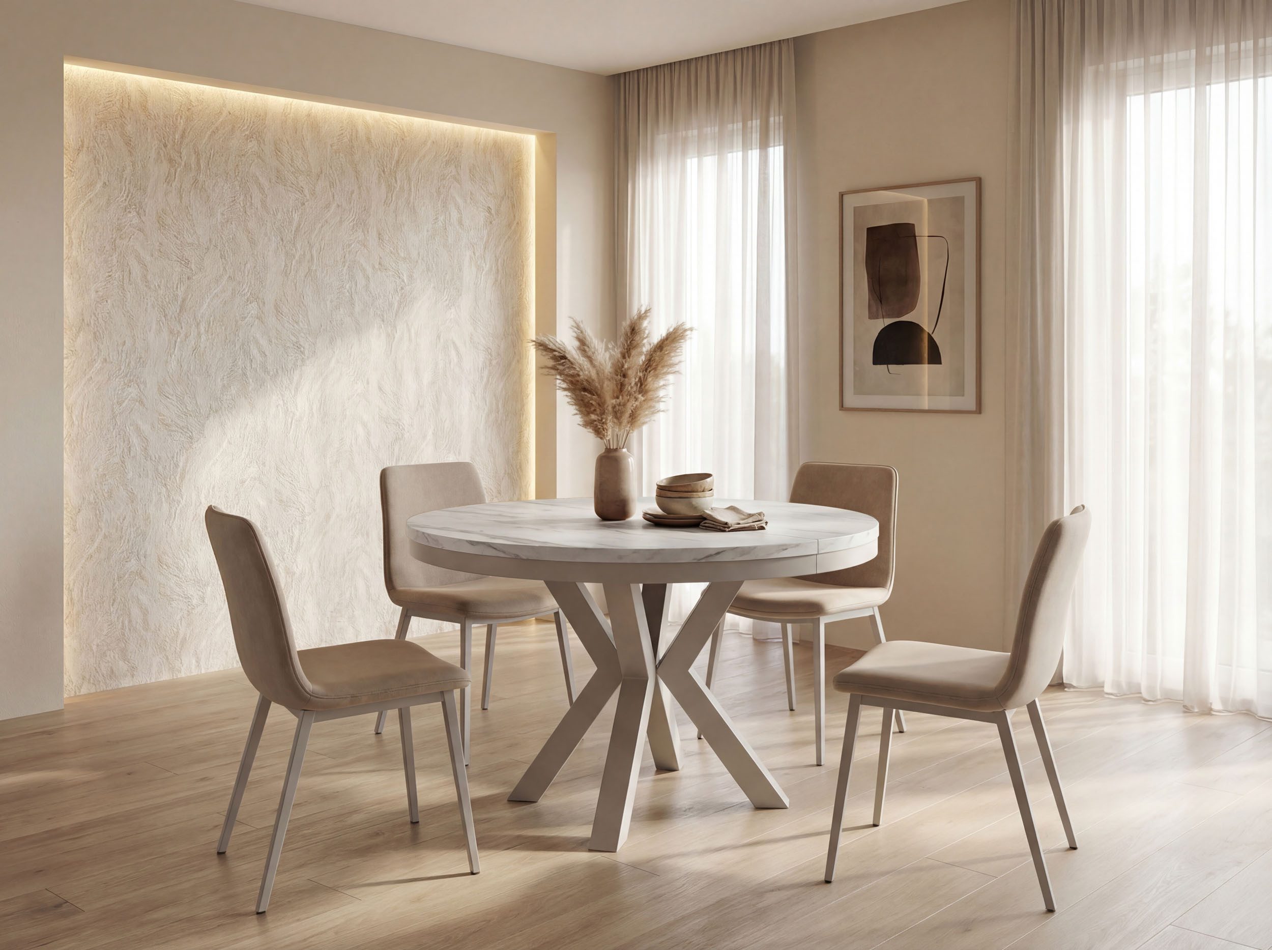WFL GROUP Esstisch Clara Grau-Beige Loft rund ausziehbar mit Grau-Beige Metallbeinen (MADE IN EU, erhältlich in zwei Größen – 100/120 cm, ausziehbar auf 180/200 cm), platzsparender Industrial Tisch in Holzoptik für Wohnzimmer oder Küche