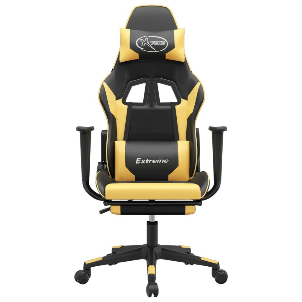 furnicato Gaming-Stuhl Schwarz und Gold 67x58x(118-128) cm mit Kunstleder (1 St), Bürostuhl mit Liegefunktion, Fußstütze und 360-Grad-Drehfunktion
