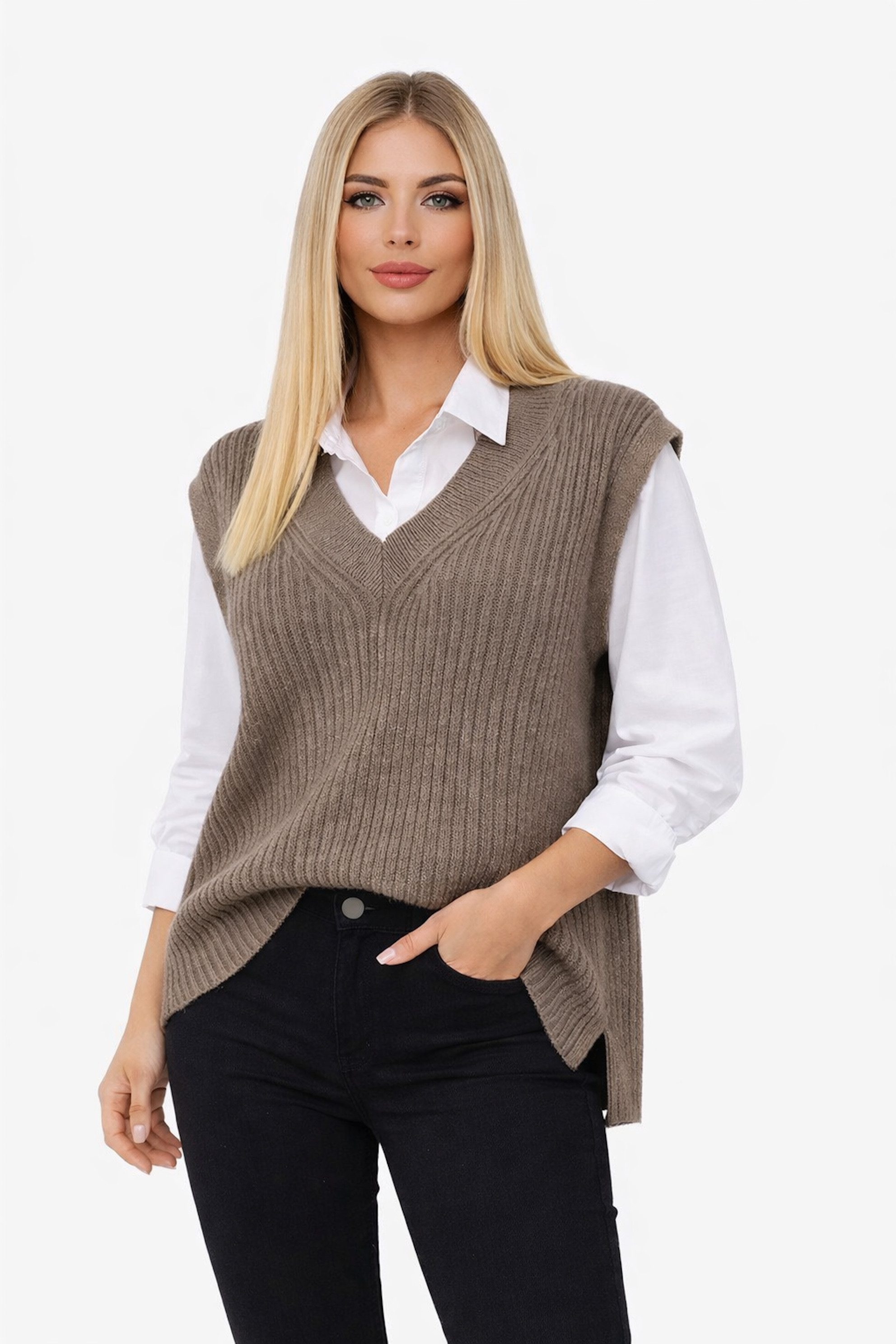 Worldclassca Pullunder WORLDCLASSCA Damen Strickpullunder mit Bluseneinsatz 2 in 1 Fashion Neue Kollektion - Stilvolle und gemütliche Strickmode für Damen