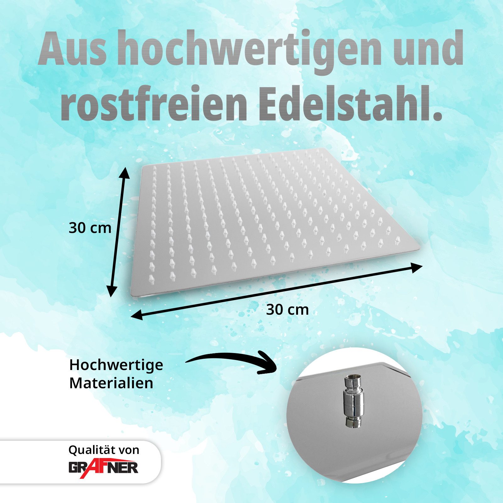 Grafner Regenduschkopf Grafner® Duschkopf Edelstahl 30x30cm Regendusche, 1/2 Zoll Standardanschluss – Bild 4 von 5
