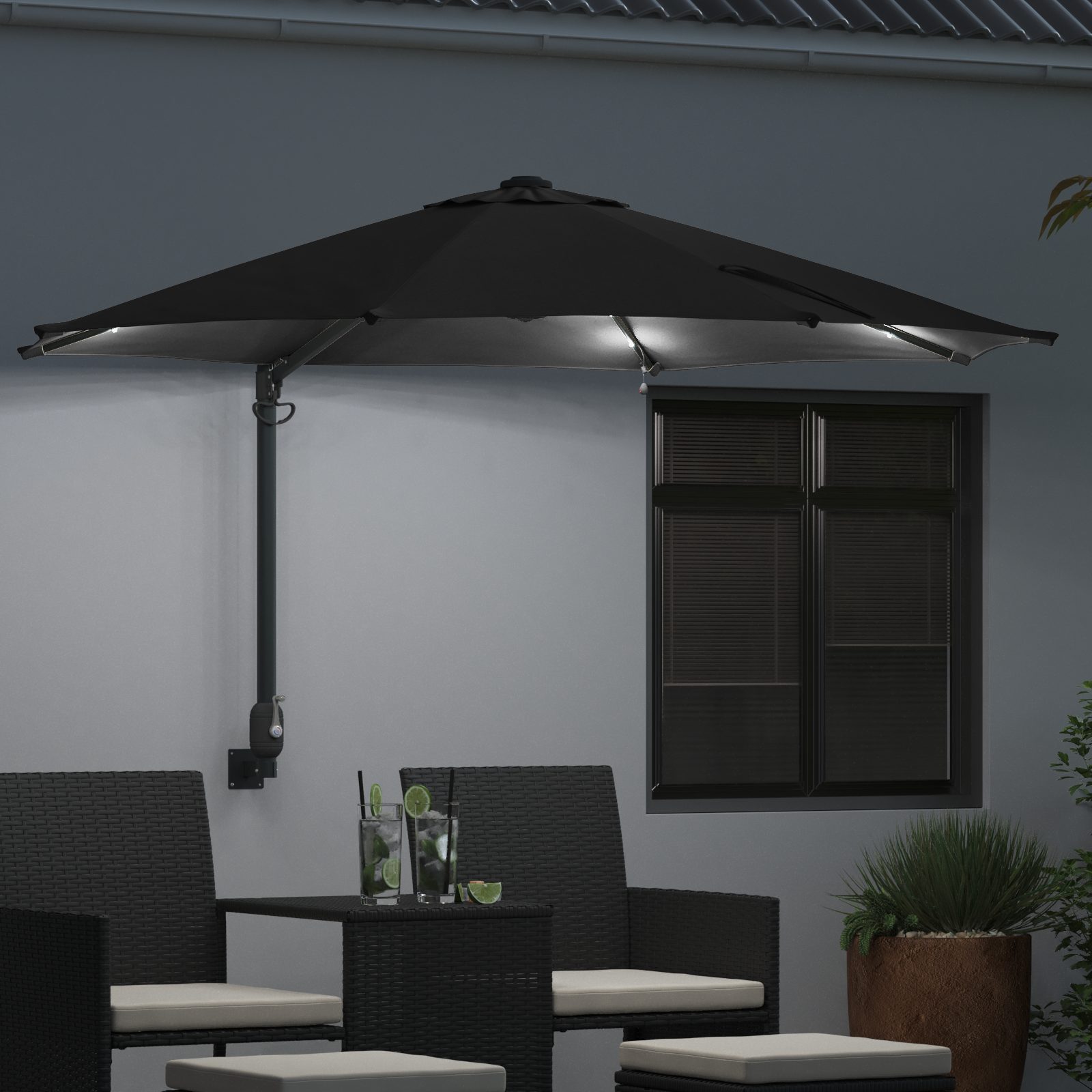vidaXL Sonnenschirm Wand-Sonnenschirm mit LED-Leuchten Schwarz günstig online kaufen