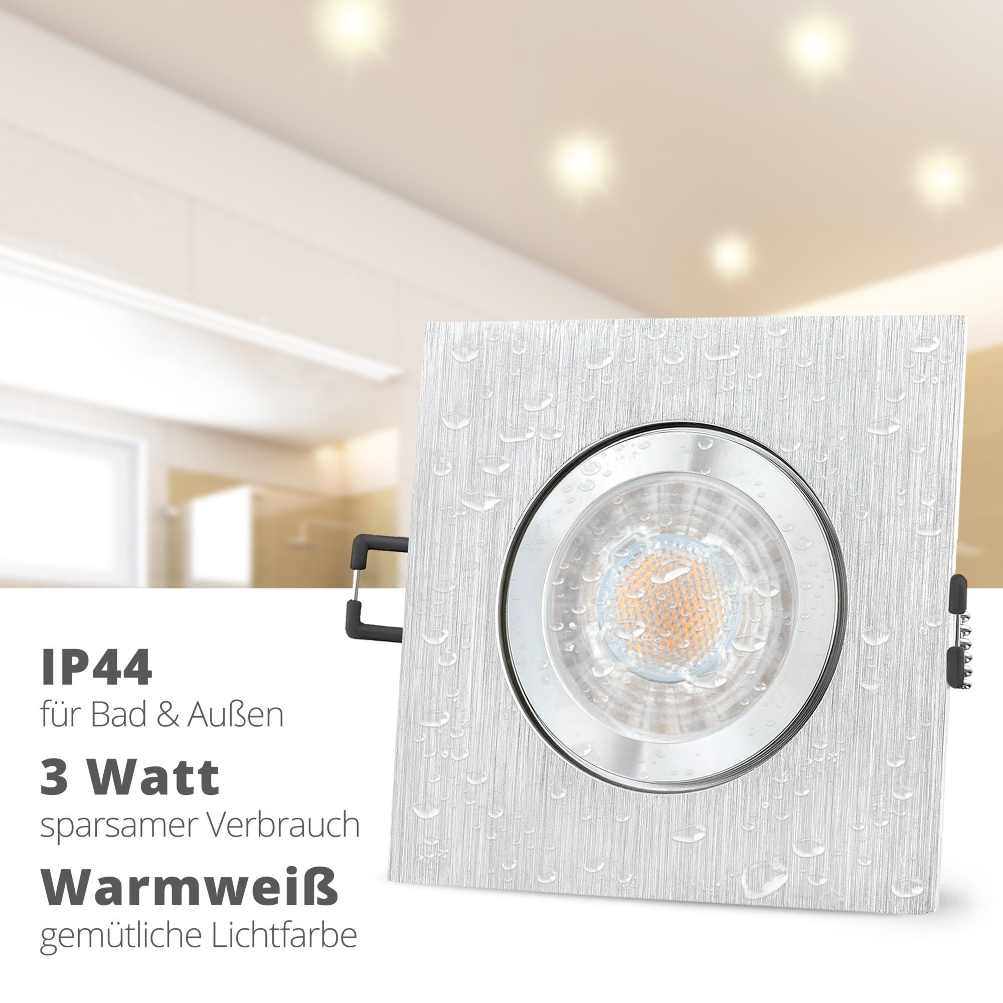 fuer Einbauspot Warmweiß LED Alu Aussen quadratisch Außen-Deckenleuchte IP44 Bad LED, & QW-2 mit SSC-LUXon