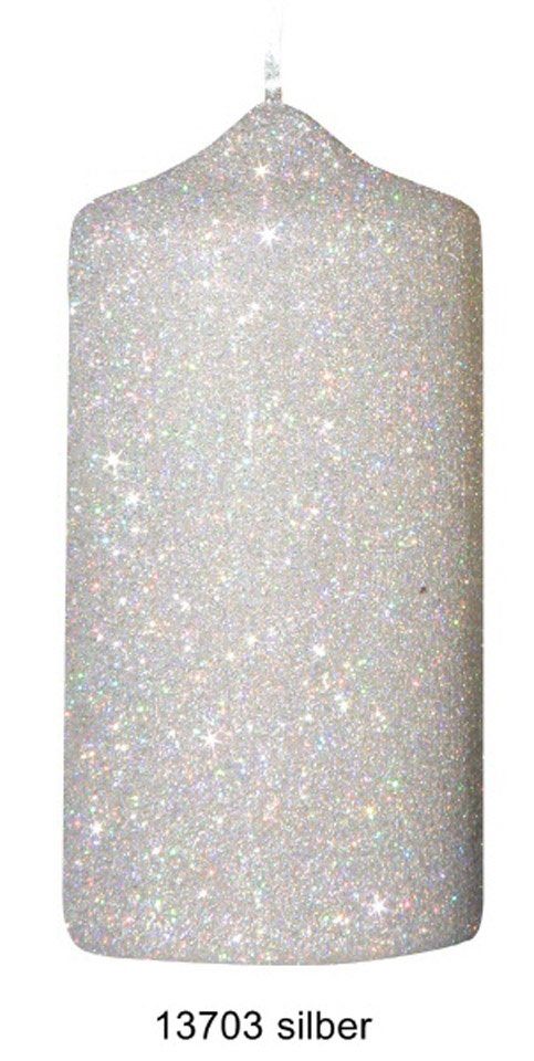Kopschitz Kerzen Adventskerze Glamour Glitter Stumpenkerzen Silber 120 x Ø 60
