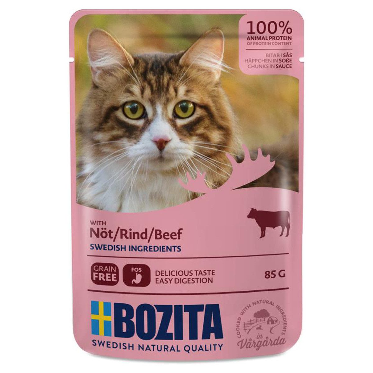 Bozita Häppchen in Soße mit Rind 85 g - 12 Stück, Nassfutter für: Katze