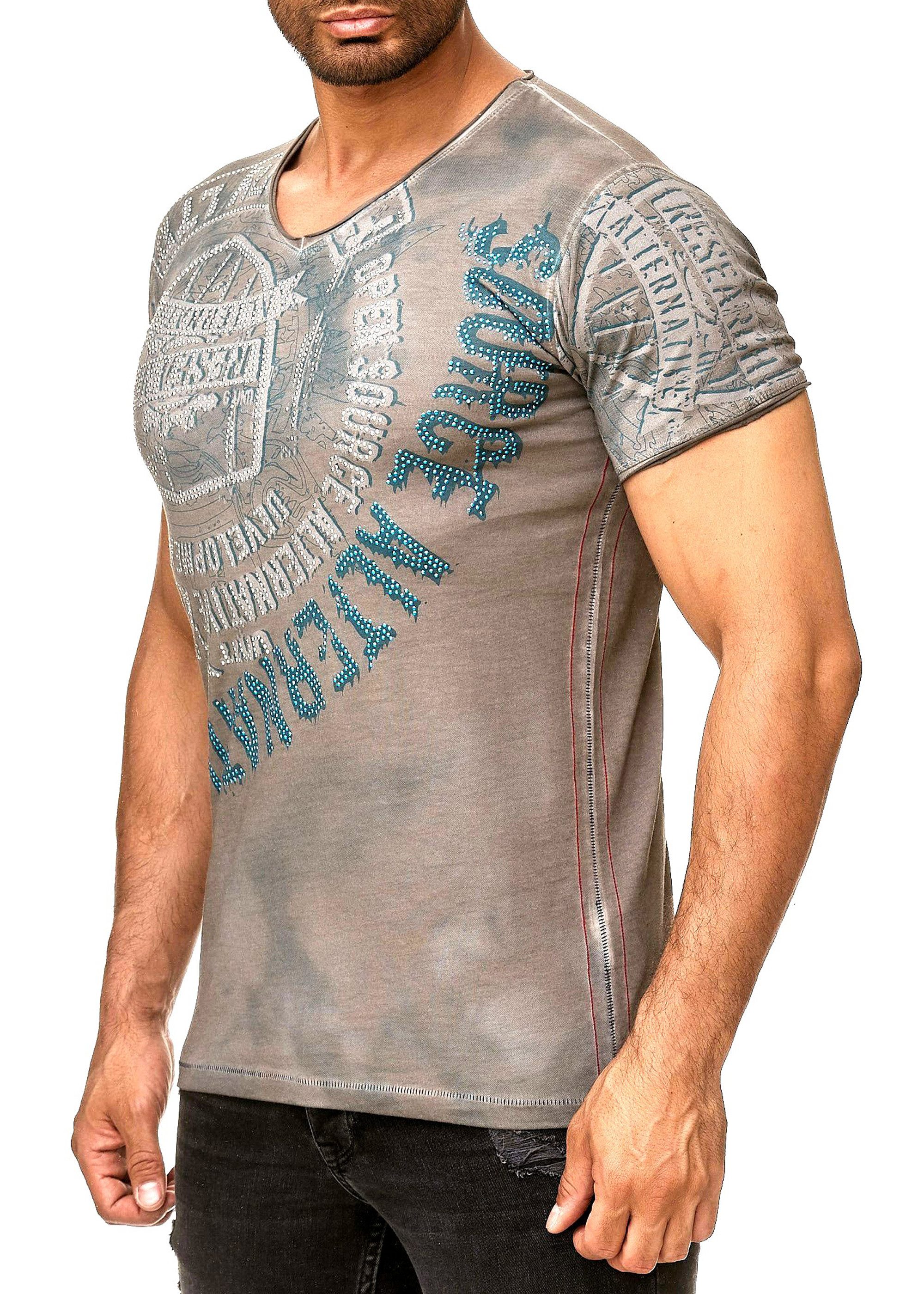 R-NEAL T-Shirt T-Shirt Washed Streetwear Printed Sale Verwaschenes Kurzarm günstig online kaufen