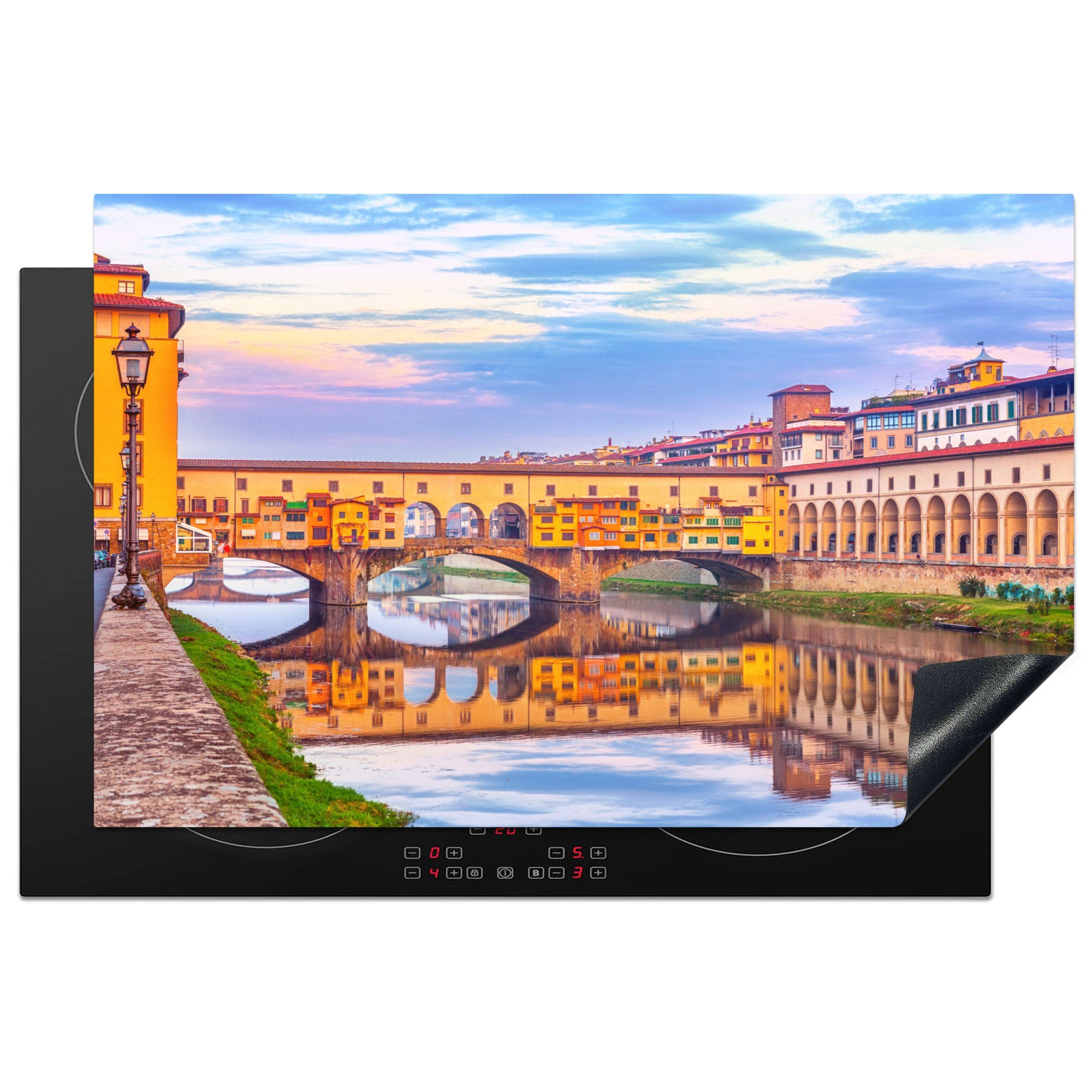 MuchoWow Herdblende-/Abdeckplatte Buntes Bild der Ponte Vecchio in Italien., Vinyl, (1 tlg), 81x52 cm, Induktionskochfeld Schutz für die küche, Ceranfeldabdeckung