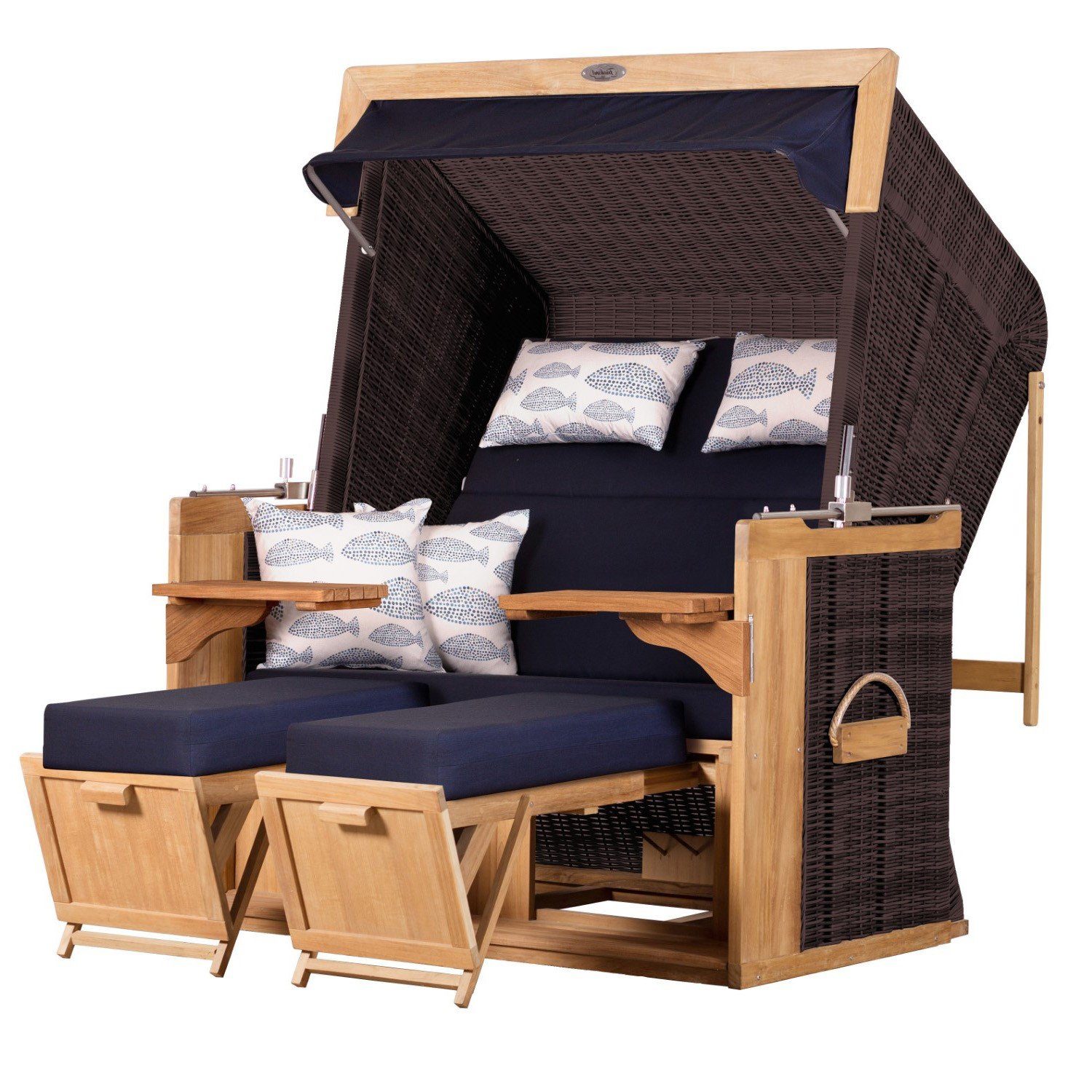 deVries PURE® Strandkorb Friesland Sylt XL - PE stone grey - Dessin 197, BxTxH: 135x90x165 cm, Volllieger, Nordsee-Strandkorb, Teakholz - PE-Markengeflecht - bequeme Polster - Schutzhülle