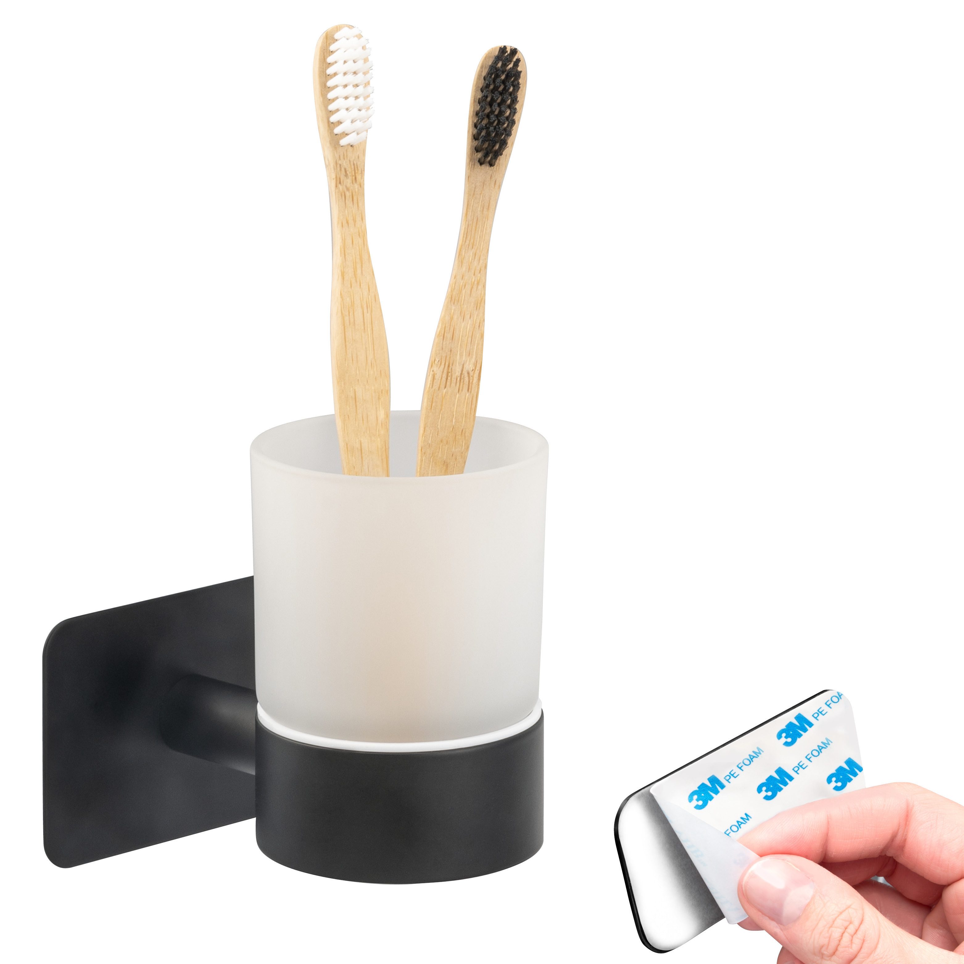 bremermann Zahnputzbecher Bad-Serie PIAZZA BLACK TAPE - mit Klebepad, schwa günstig online kaufen