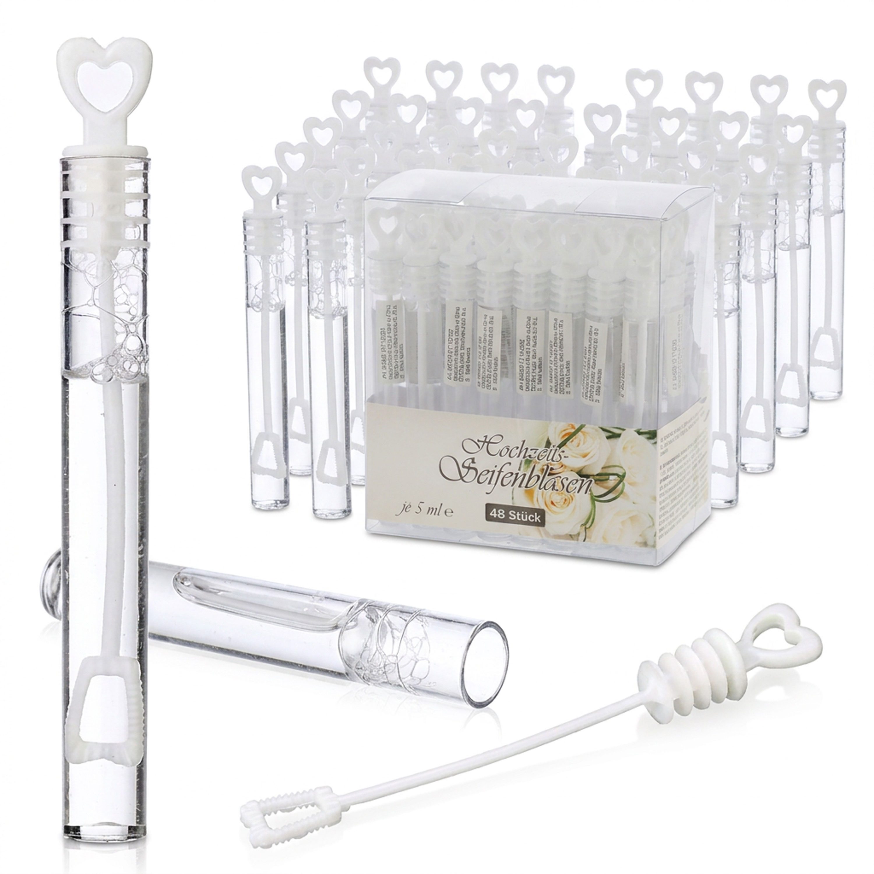 CEPEWA Seifenblasenmaschine Seifenblasen Hochzeit 'Wedding Bubbles' 48er Set 15x12x12,5cm Röhrchen