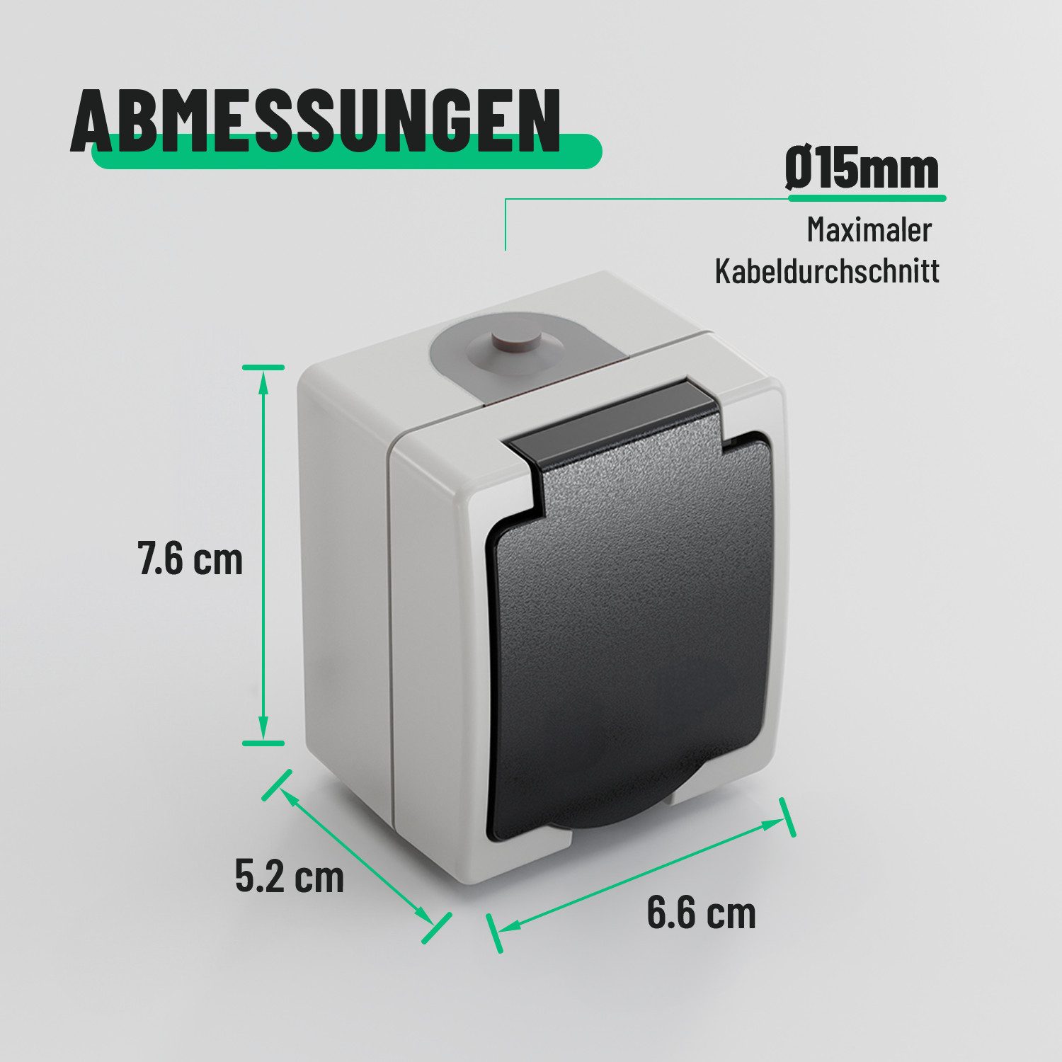 greate. Aufputz-Steckdose Aufputz Schutzkontakt Steckdose für Feuchtraum - Aufputzsteckdose, 1-St. – Bild 4 von 5