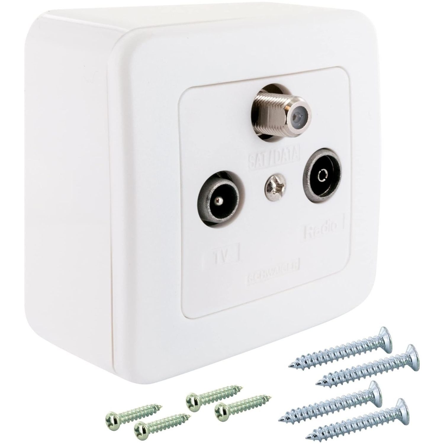 Schwaiger Antennensteckdose Multimedia Durchgangsdose Data Sat Radio TV BK, Durchgangsdose + Aufputzdose, Set, Antenne Aufputz Dose Kabel Kabelanschluss BK-Anlage 8dB Aufputzdose