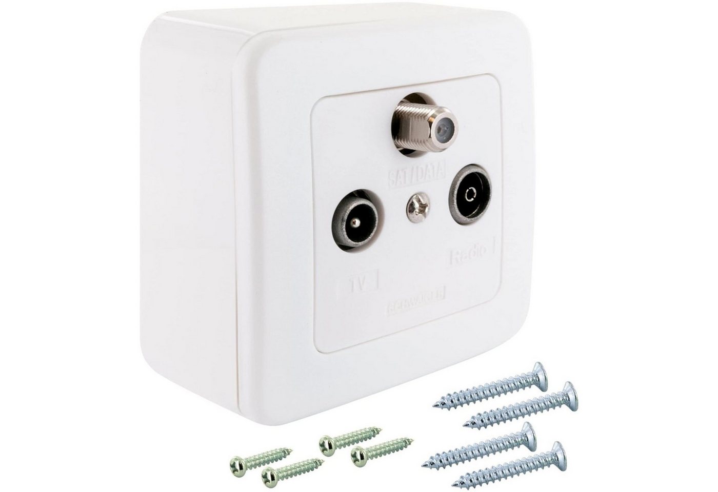Schwaiger Antennensteckdose Multimedia Durchgangsdose Data Sat Radio TV BK, Durchgangsdose + Aufputzdose, Set, Antenne Aufputz Dose Kabel Kabelanschluss BK-Anlage 8dB Aufputzdose
