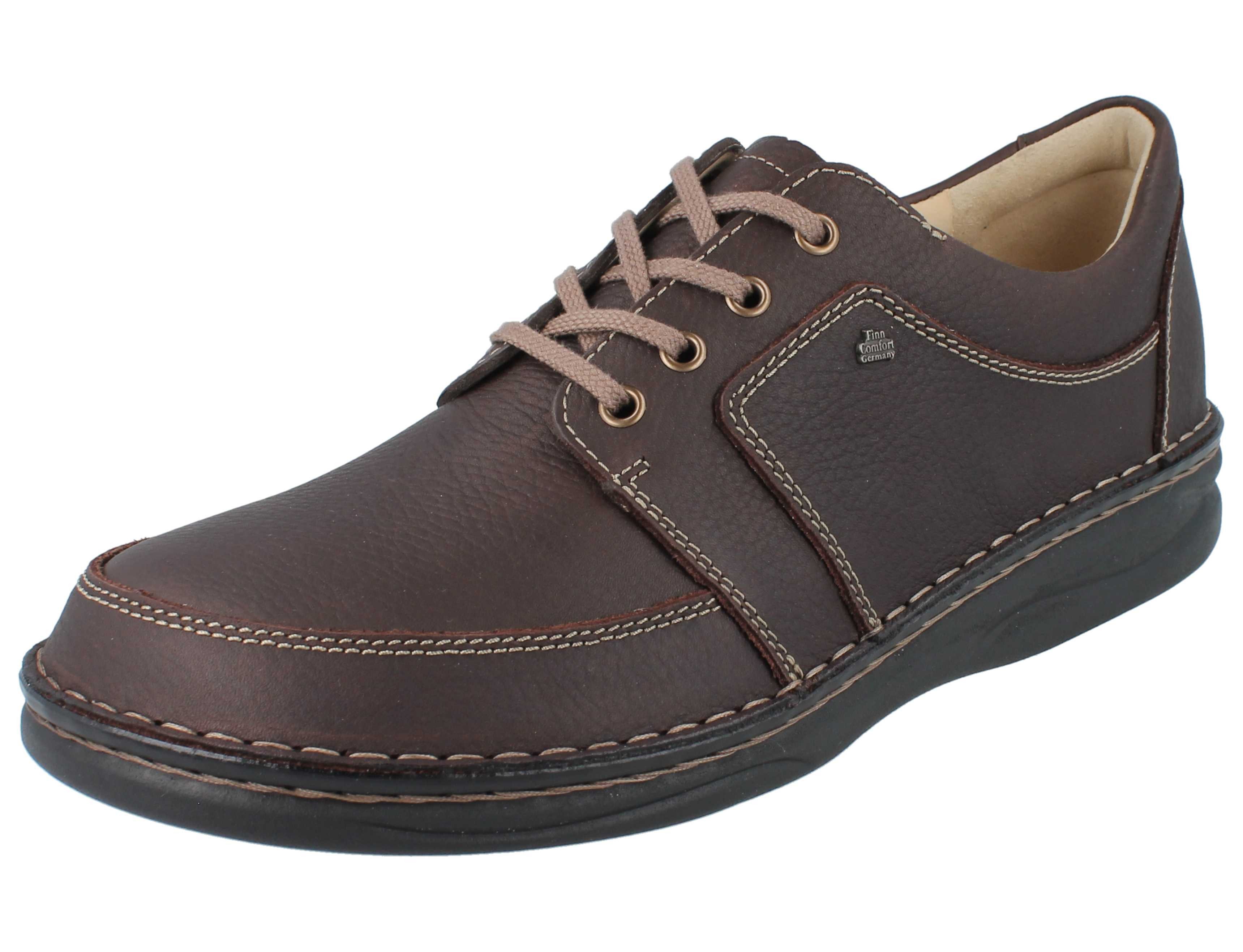 Finn Comfort FINN COMFORT Norwich Herren Halbschuhe dunkelbraun genarbtes Schnürschuh Wechselfußbett