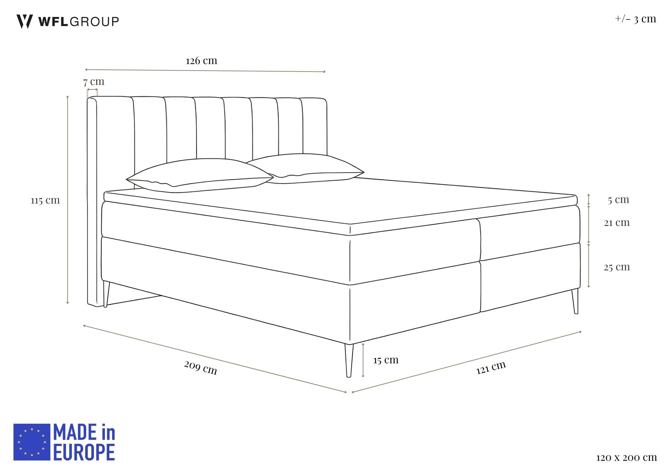 WFL GROUP Boxspringbett Allen mit Bettkasten, Boucle oder Samt, hohes Kopfteil & hohe Füße (erhältlich in 5 Größen: 120x200, 140x200, 160x200, 180x200, 200x200 cm), Doppelbett mit H4 Pocket Matratze, Foam Topper & Stauraum, Made in EU