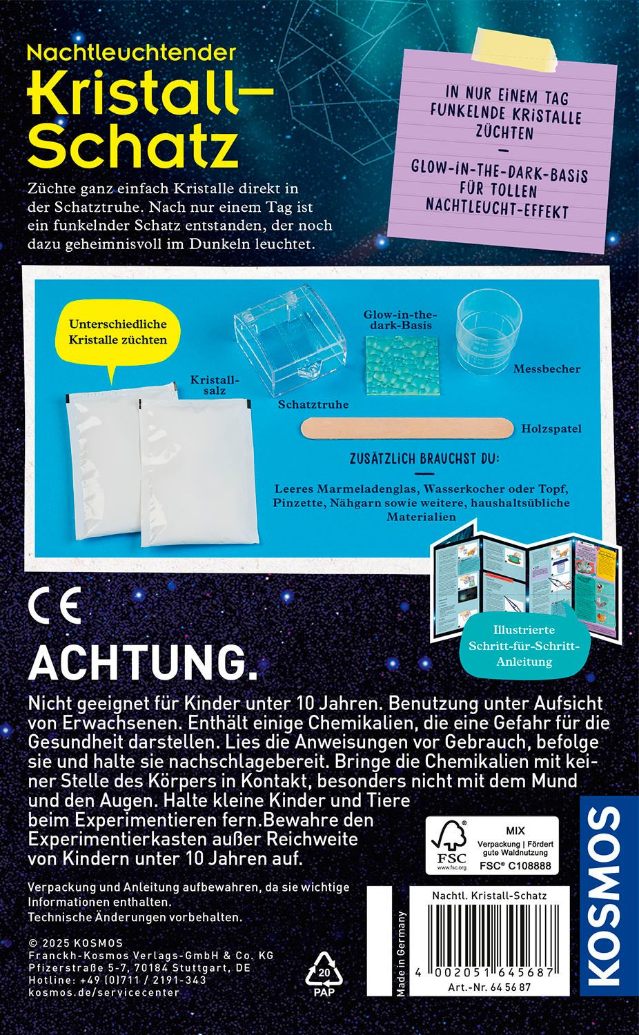 Kosmos Experimentierkasten Nachtleuchtender Kristall-Schatz, Made in Germany