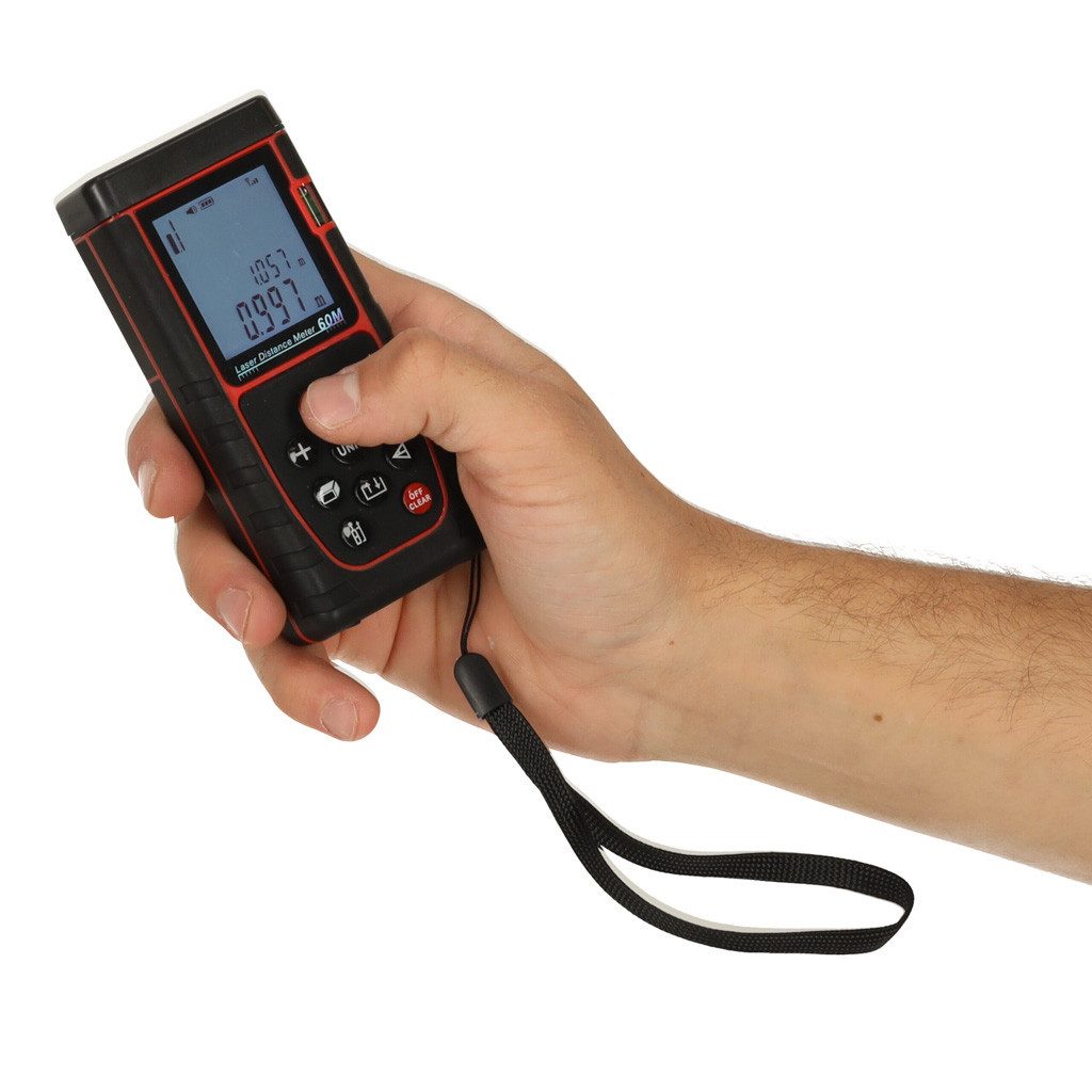 Ikonka Lasermessgerät Digitaler Laser-Entfernungsmesser 60 m wasserdicht IP54, (Profi-Distanzmessgerät mit Zubehör für Innen- & Außeneinsatz, Digitaler Laser-Entfernungsmesser 60 m mit Batterien & Etui), Wasserdicht IP54, 60 m Reichweite, Messgenauigkeit bis ±3 mm
